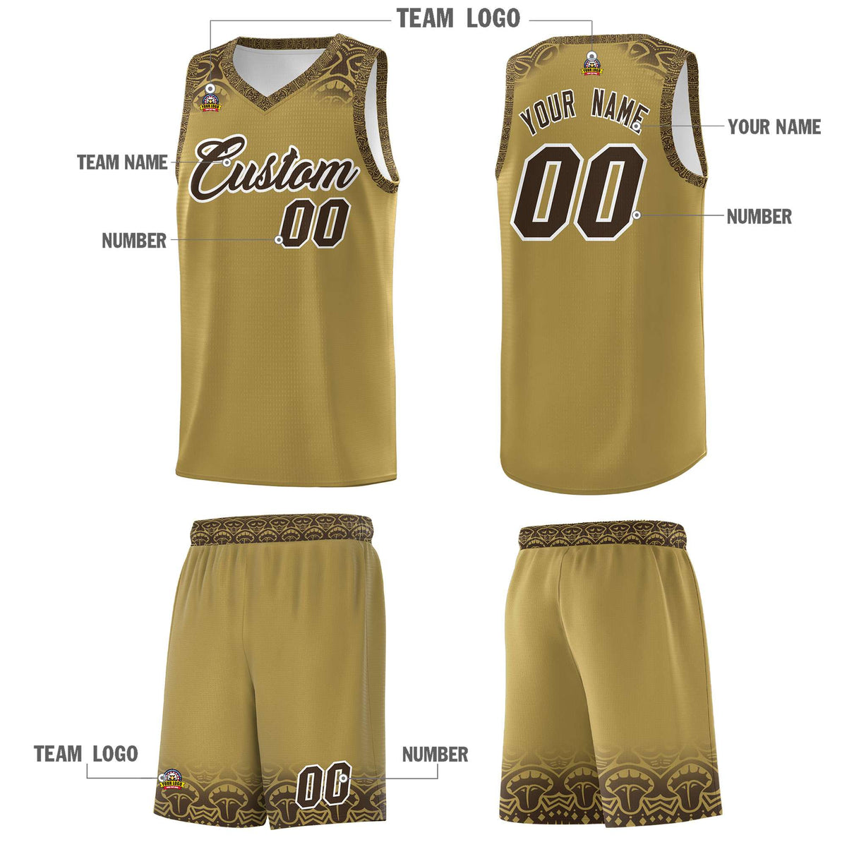 Custom Desert Yellow Brown Personalized Indians Print Kits Sports Uniform Basketball Jersey|KXKSHOP