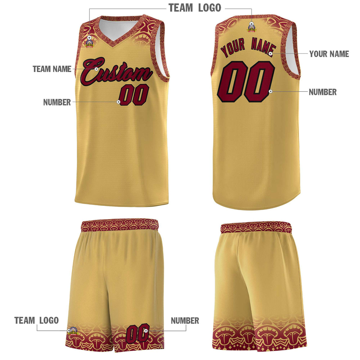 Custom Khaki Crimson Personalized Indians Print Kits Sports Uniform Basketball Jersey|KXKSHOP