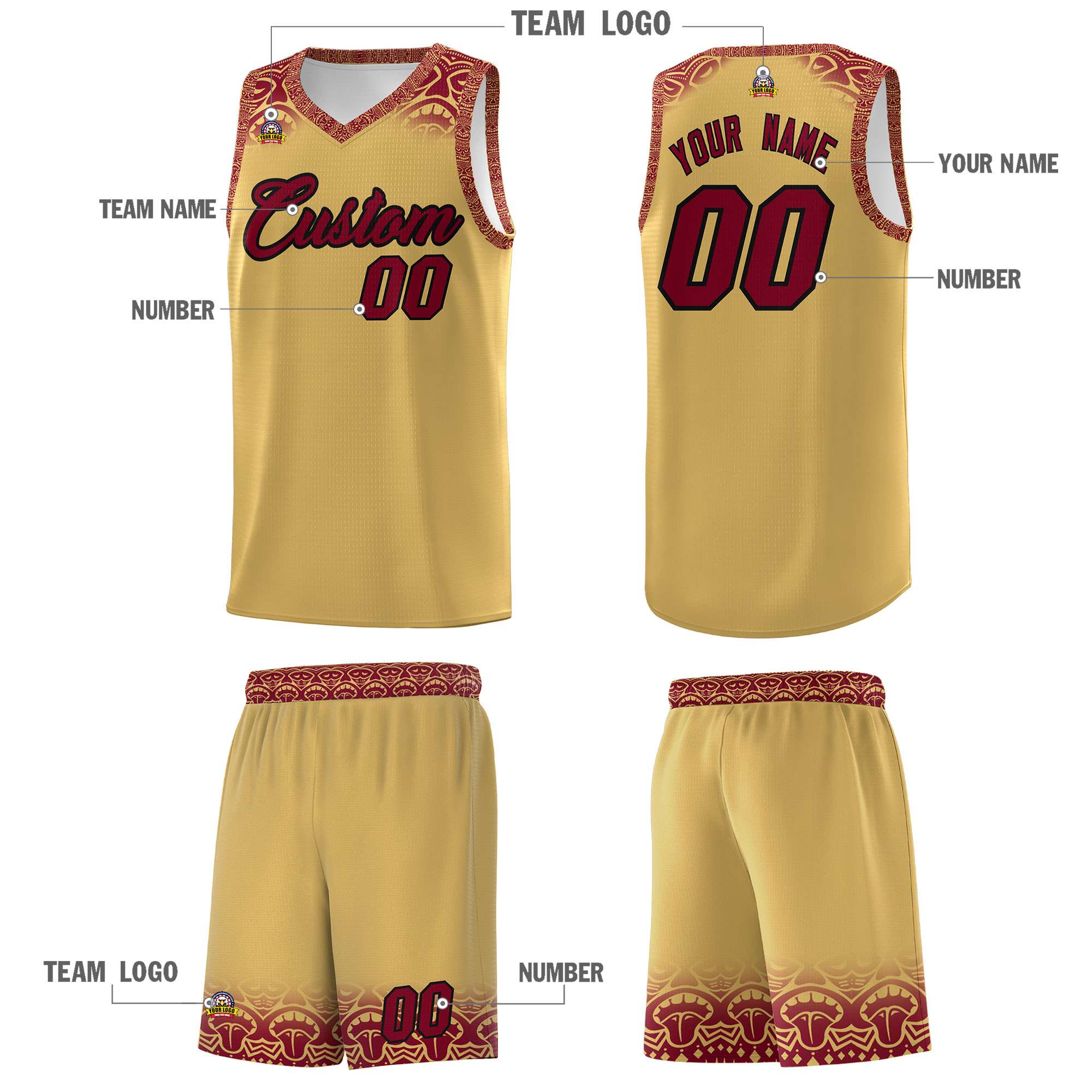Custom Khaki Crimson Personalized Indians Print Kits Sports Uniform Basketball Jersey|KXKSHOP