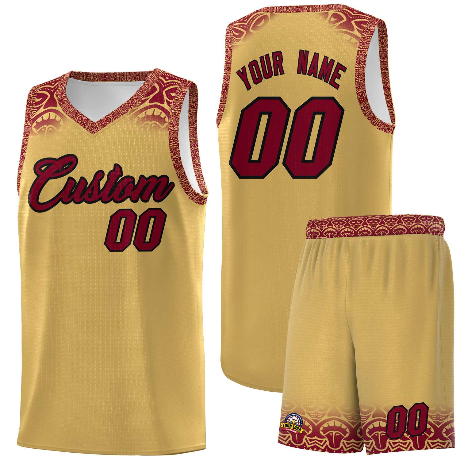 Custom Khaki Crimson Personalized Indians Print Kits Sports Uniform Basketball Jersey|KXKSHOP