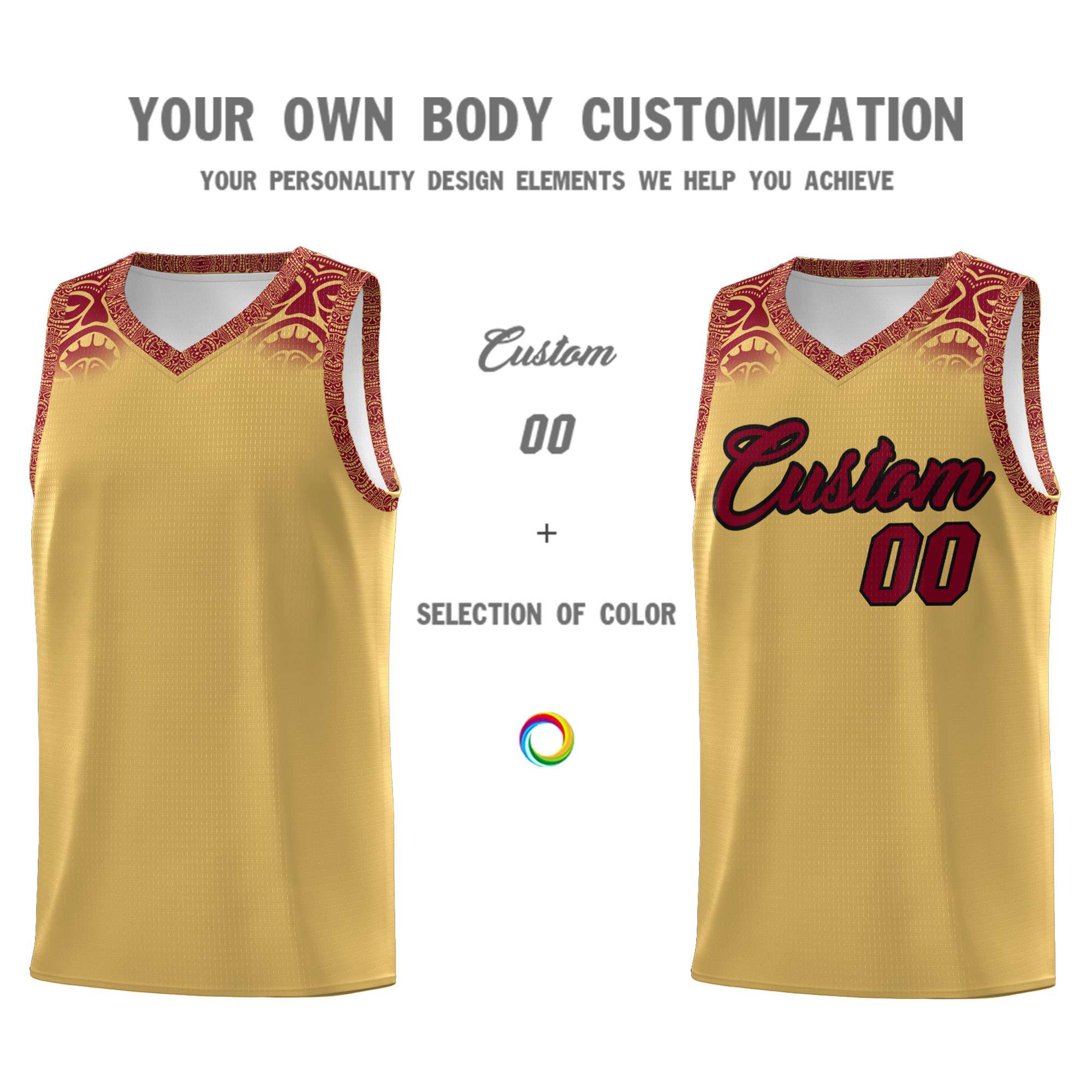 Custom Khaki Crimson Personalized Indians Print Kits Sports Uniform Basketball Jersey|KXKSHOP