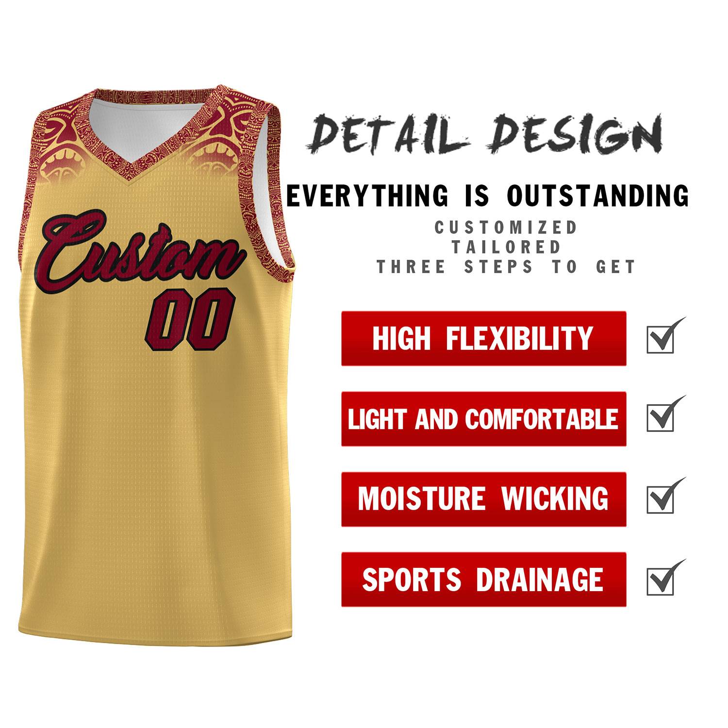 Custom Khaki Crimson Personalized Indians Print Kits Sports Uniform Basketball Jersey|KXKSHOP