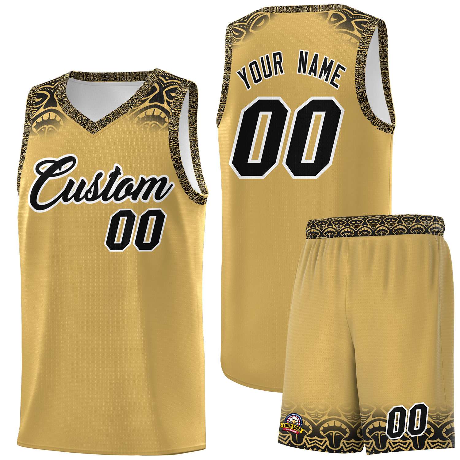 Custom Khaki Black Personalized Indians Print Kits Sports Uniform Basketball Jersey|KXKSHOP