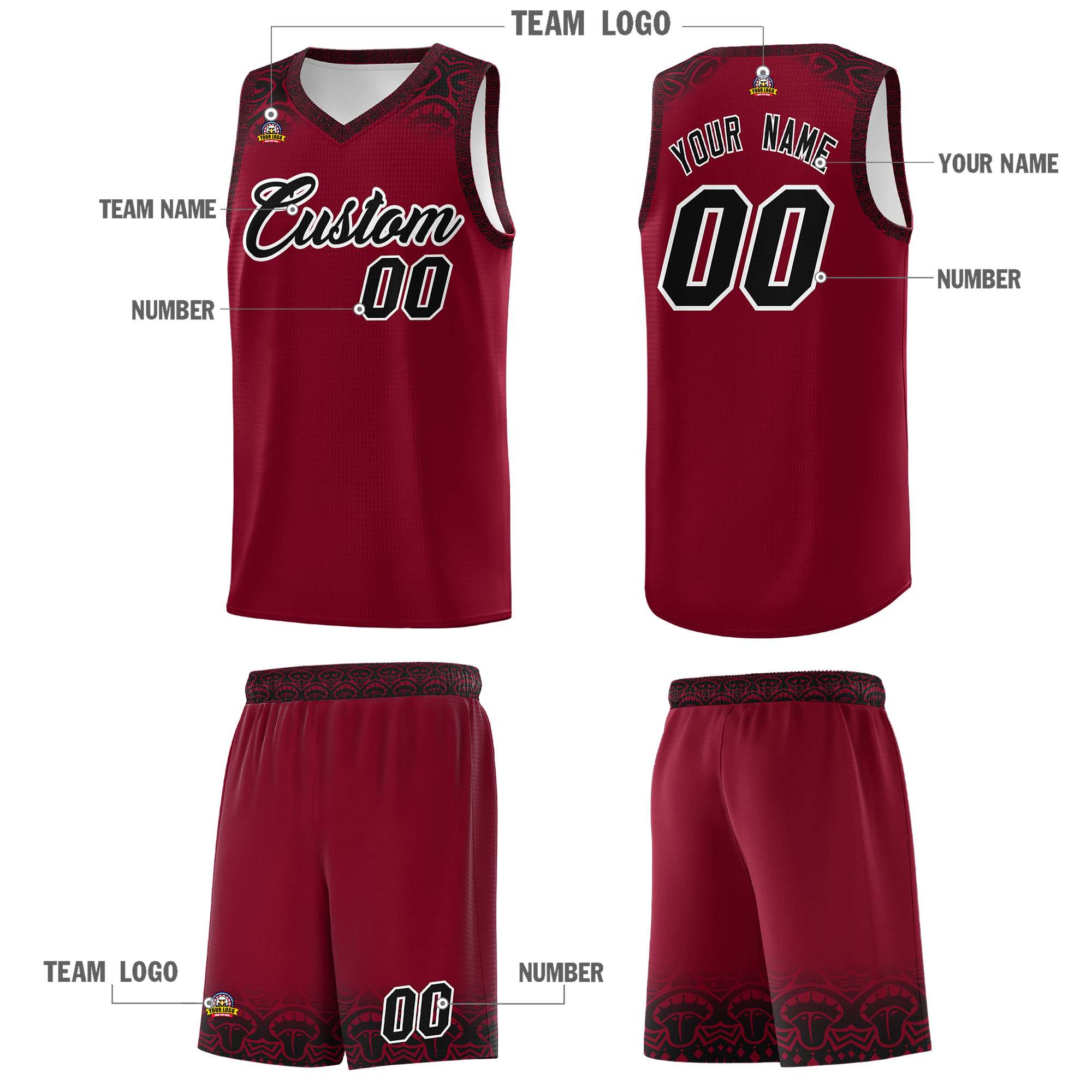 Custom Crimson Black Personalized Indians Print Kits Sports Uniform Basketball Jersey|KXKSHOP