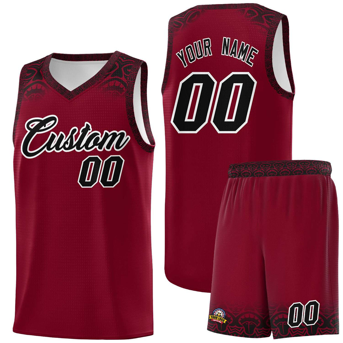 Custom Crimson Black Personalized Indians Print Kits Sports Uniform Basketball Jersey|KXKSHOP