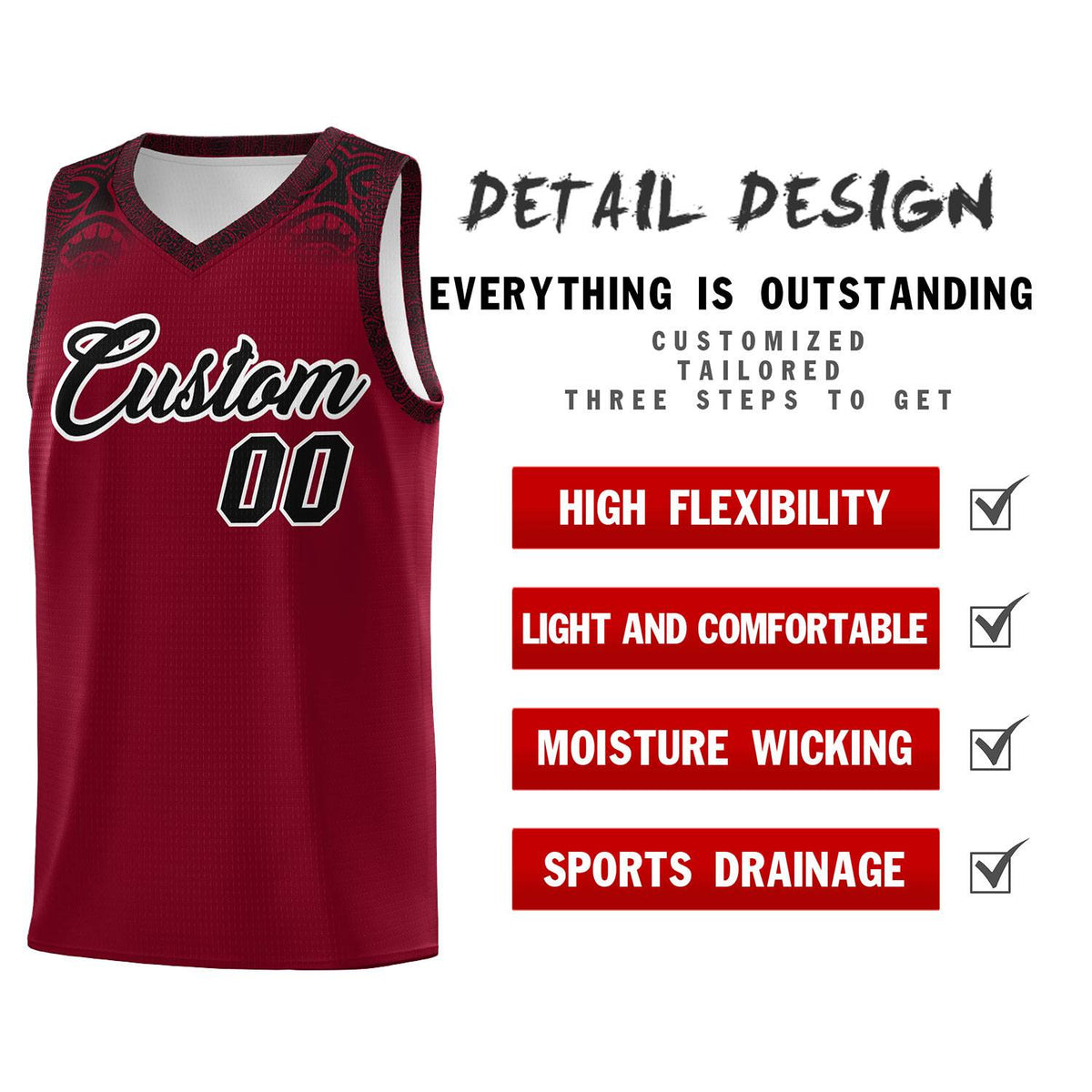 Custom Crimson Black Personalized Indians Print Kits Sports Uniform Basketball Jersey|KXKSHOP