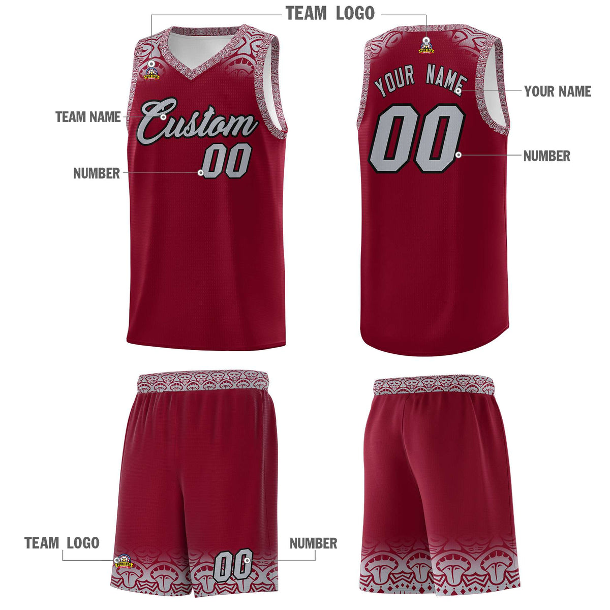 Custom Crimson Gray Personalized Indians Print Kits Sports Uniform Basketball Jersey|KXKSHOP