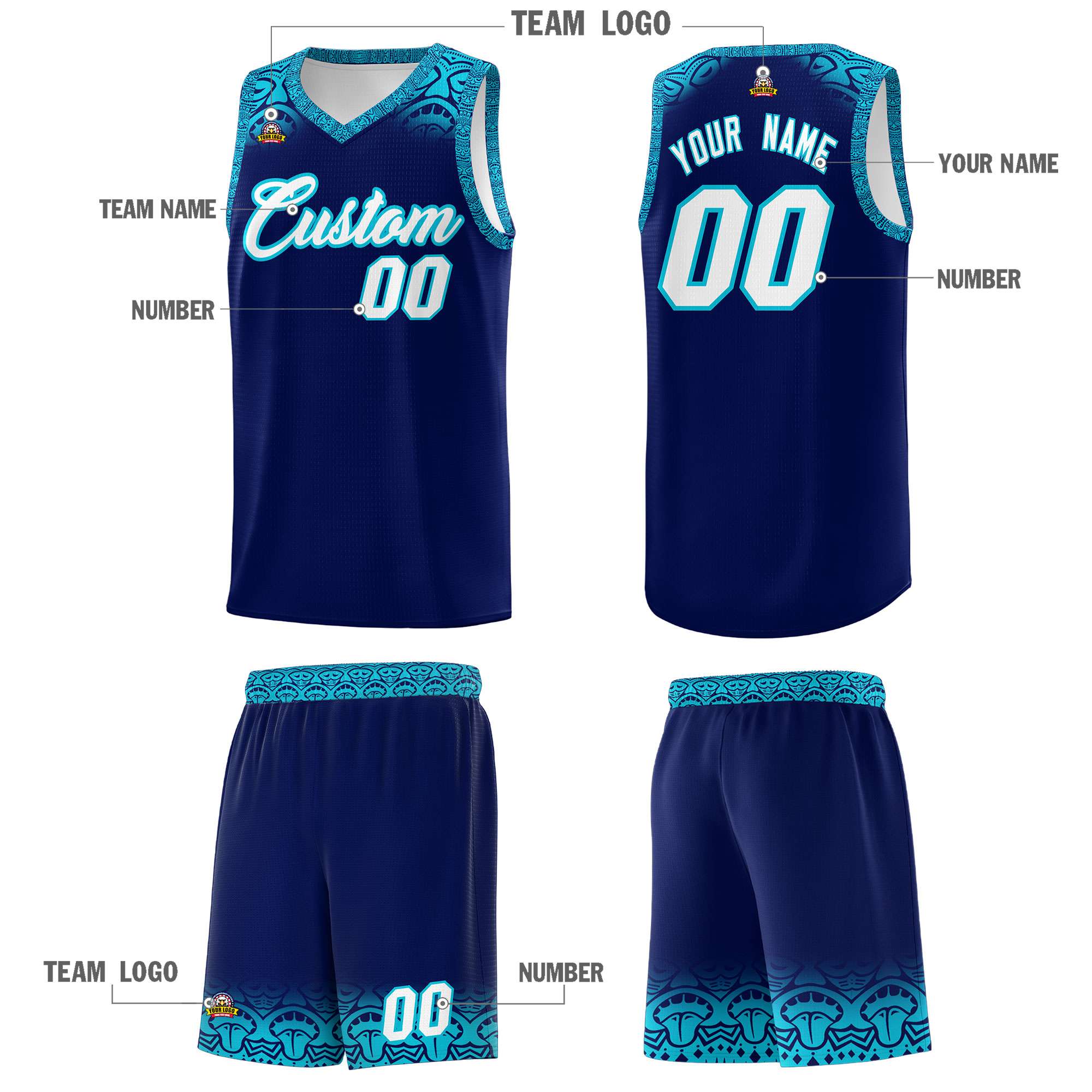 Custom Royal Sky Blue Personalized Indians Print Kits Sports Uniform Basketball Jersey|KXKSHOP