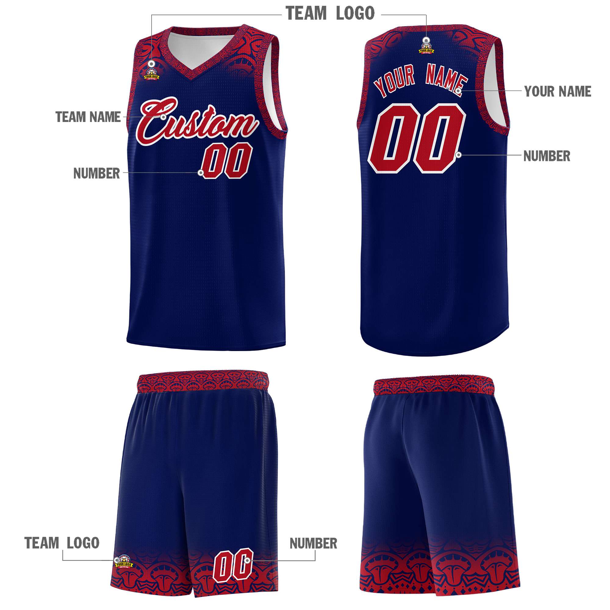 Custom Royal Red Personalized Indians Print Kits Sports Uniform Basketball Jersey|KXKSHOP