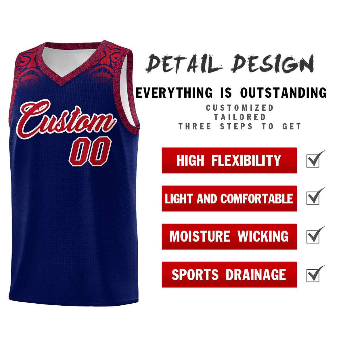 Custom Royal Red Personalized Indians Print Kits Sports Uniform Basketball Jersey|KXKSHOP