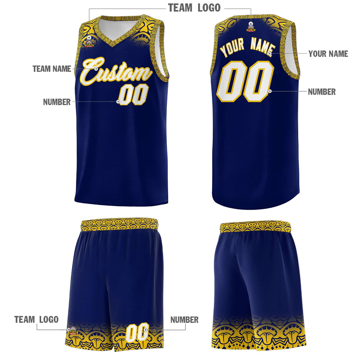 Custom Royal Gold Personalized Indians Print Kits Sports Uniform Basketball Jersey|KXKSHOP