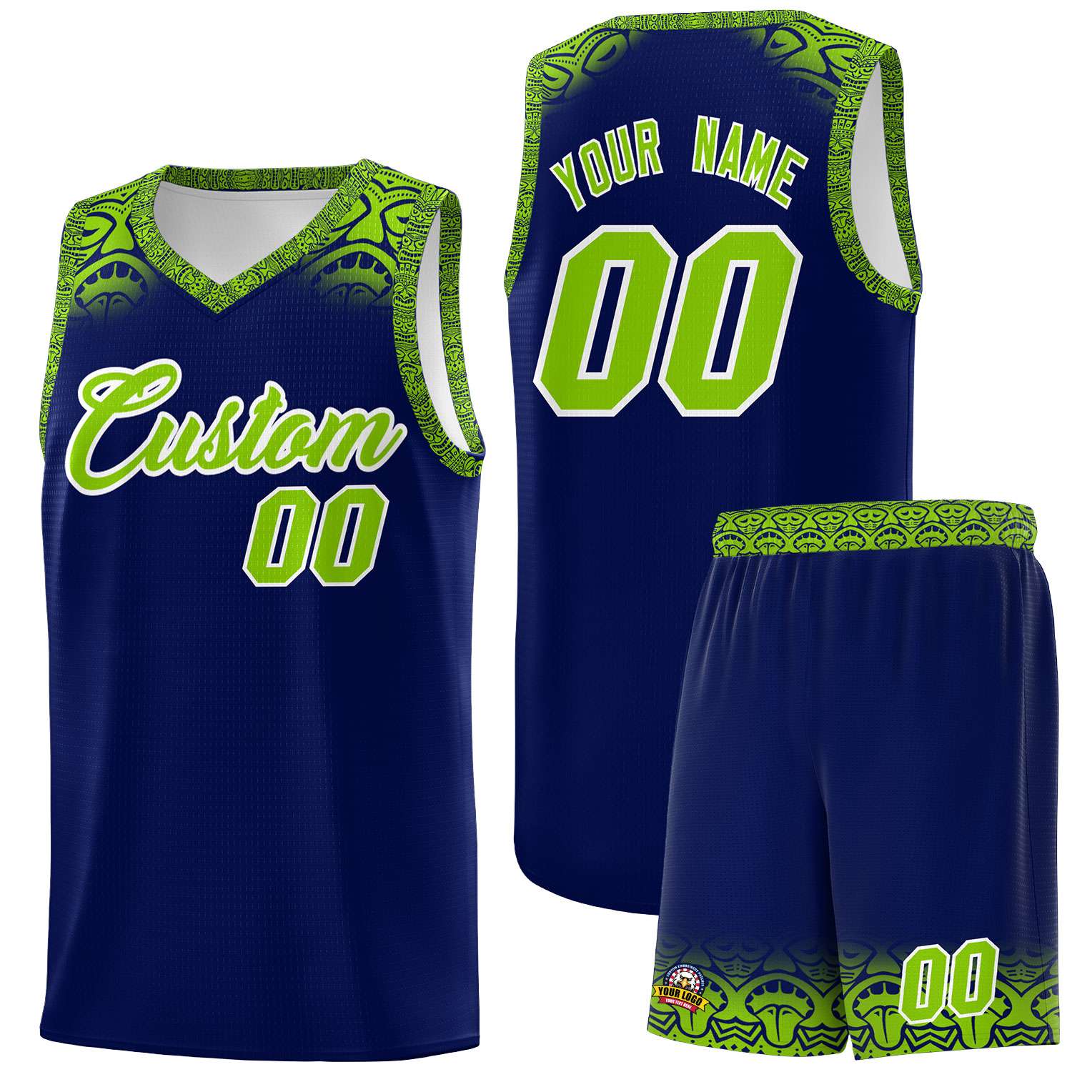 Custom Royal Neon Green Personalized Indians Print Kits Sports Uniform Basketball Jersey|KXKSHOP