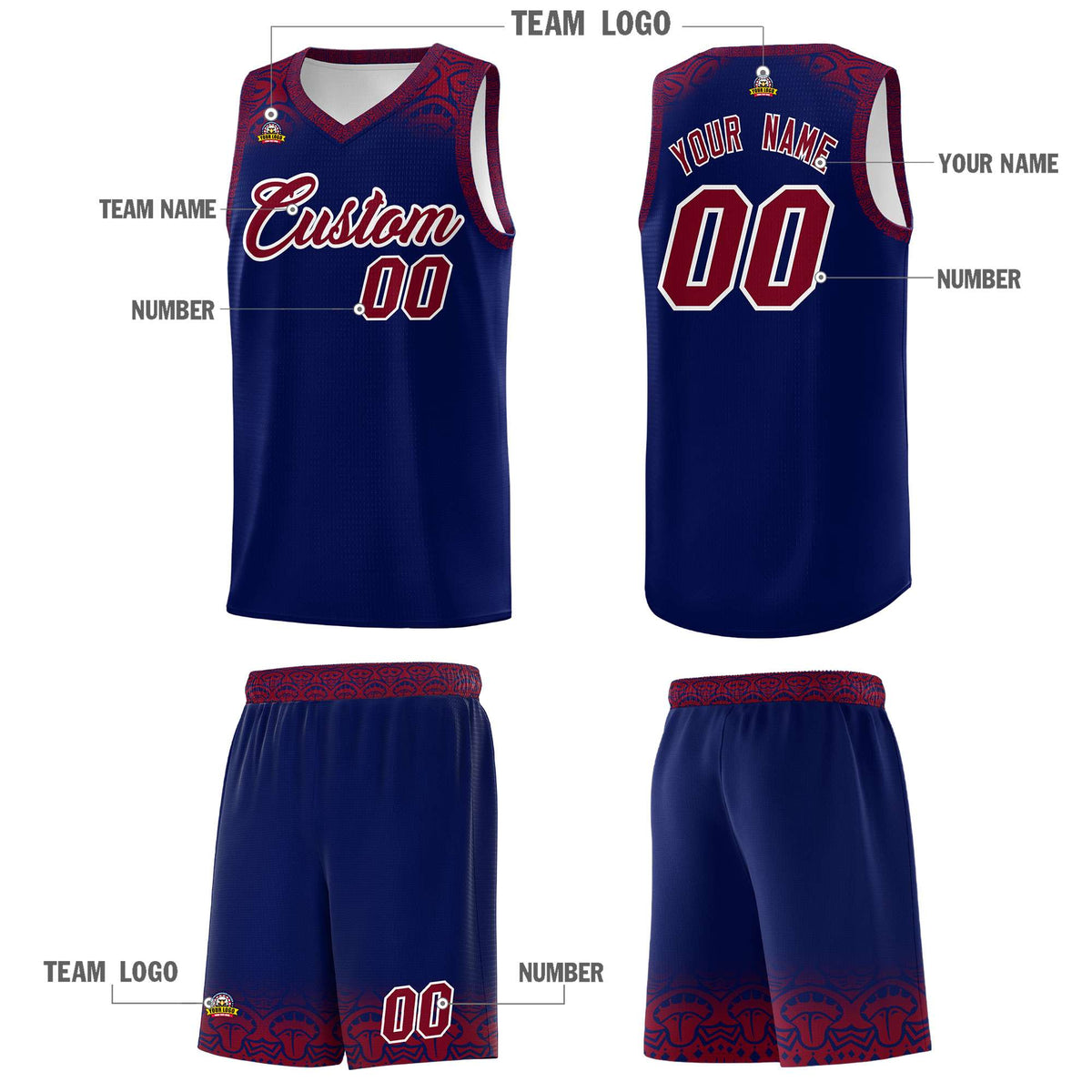 Custom Royal Crimson Personalized Indians Print Kits Sports Uniform Basketball Jersey|KXKSHOP