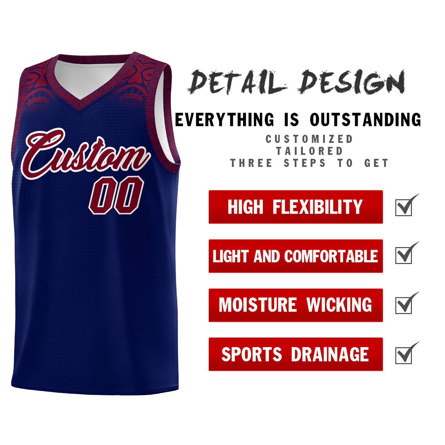 Custom Royal Crimson Personalized Indians Print Kits Sports Uniform Basketball Jersey|KXKSHOP
