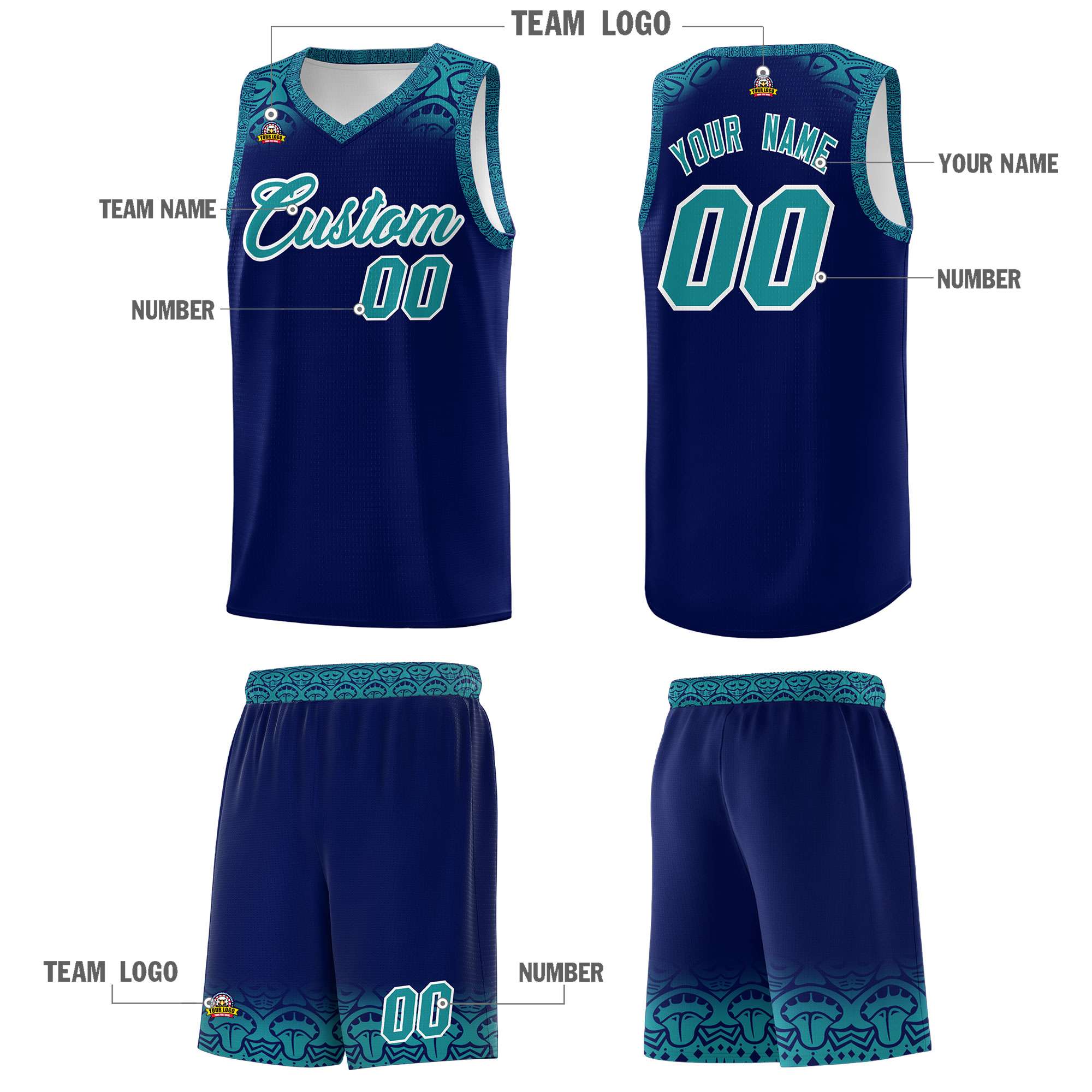 Custom Royal Aqua Personalized Indians Print Kits Sports Uniform Basketball Jersey|KXKSHOP