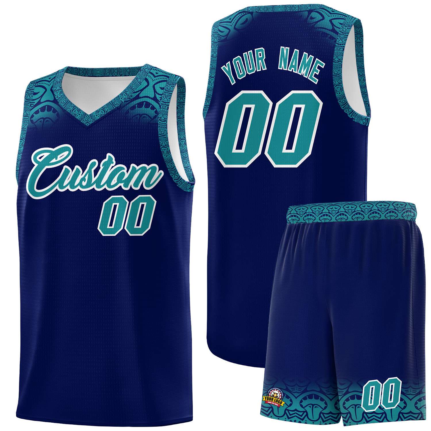 Custom Royal Aqua Personalized Indians Print Kits Sports Uniform Basketball Jersey|KXKSHOP