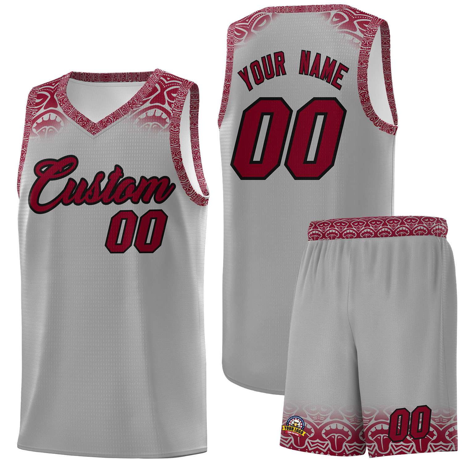 Custom Gray Crimson Personalized Indians Print Kits Sports Uniform Basketball Jersey|KXKSHOP