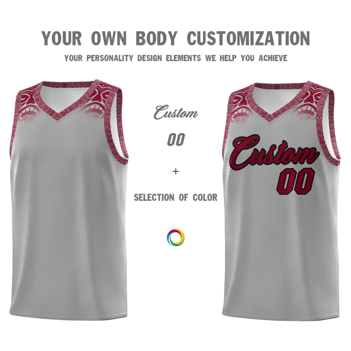 Custom Gray Crimson Personalized Indians Print Kits Sports Uniform Basketball Jersey|KXKSHOP