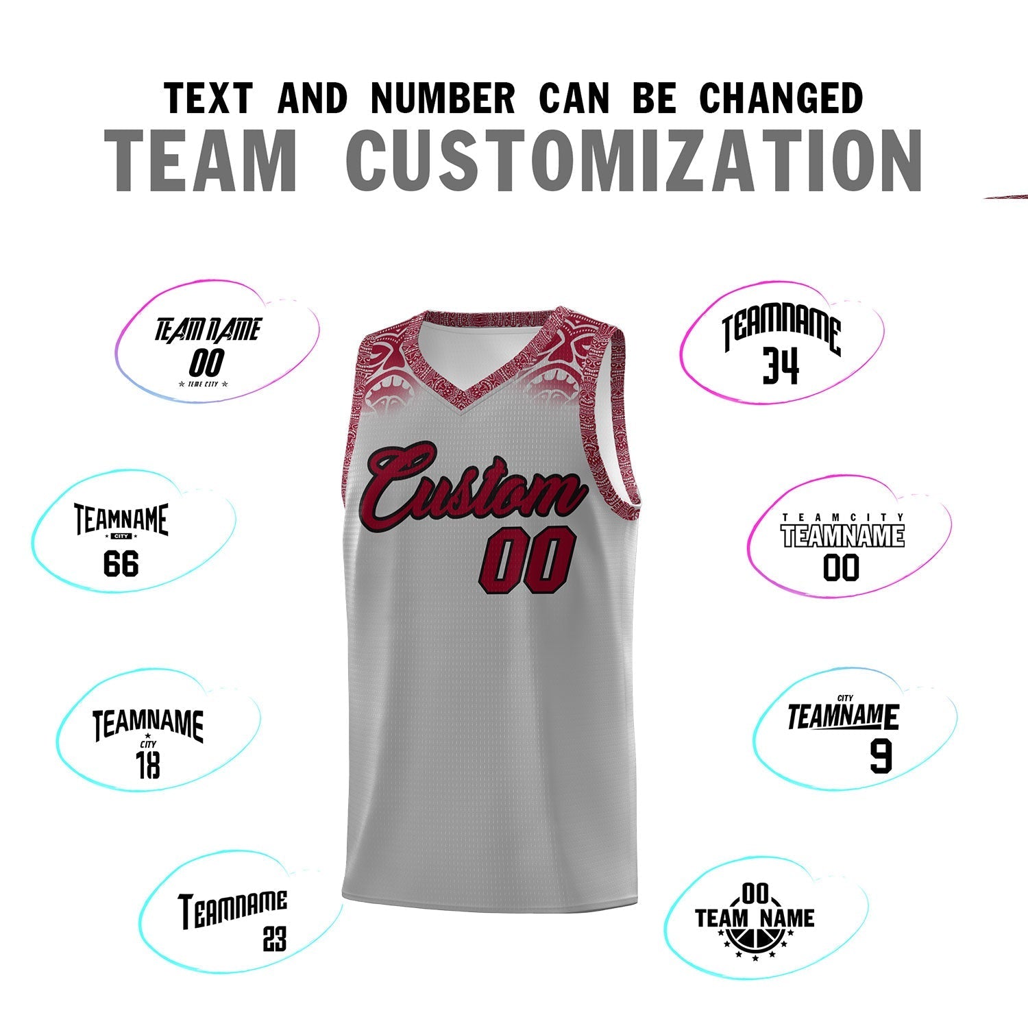 Custom Gray Crimson Personalized Indians Print Kits Sports Uniform Basketball Jersey|KXKSHOP