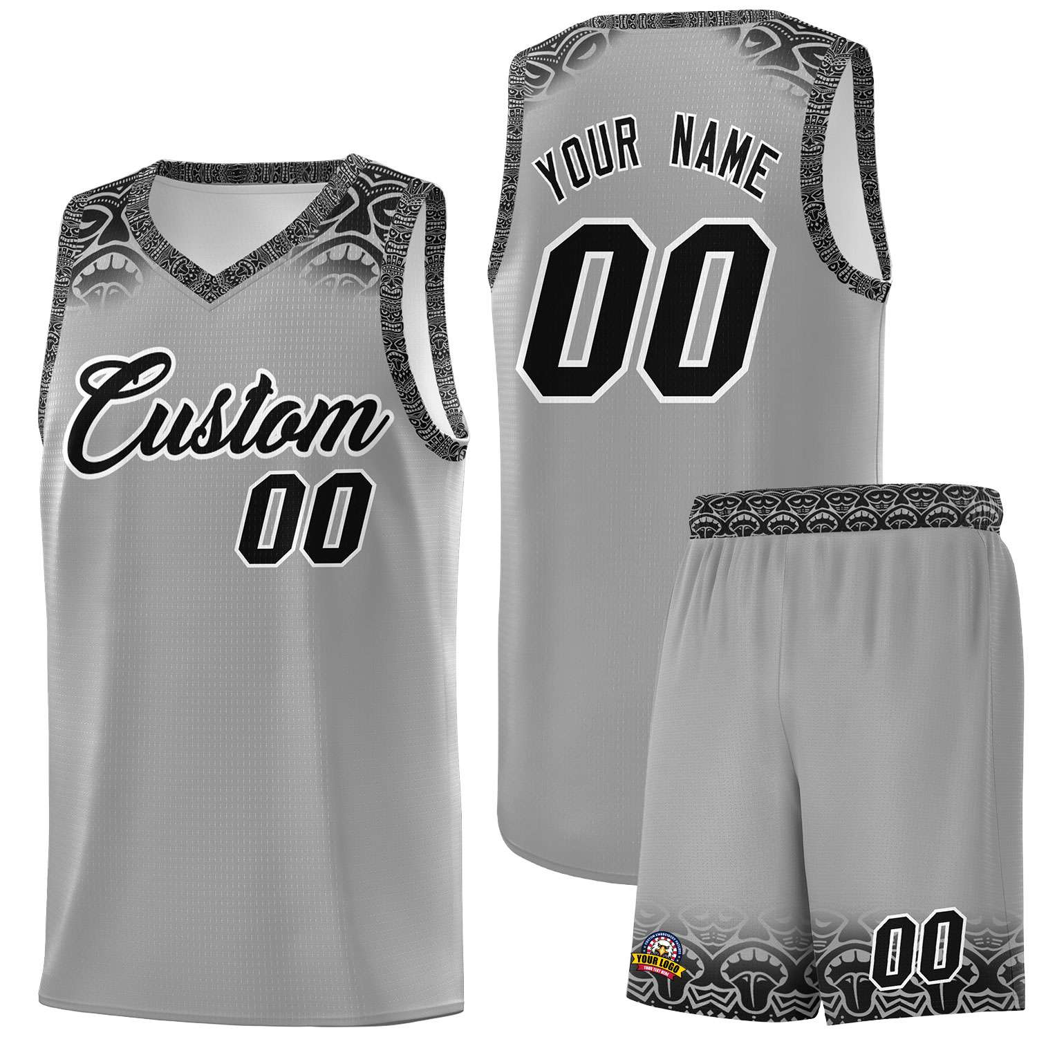 Custom Gray Black Personalized Indians Print Kits Sports Uniform Basketball Jersey|KXKSHOP