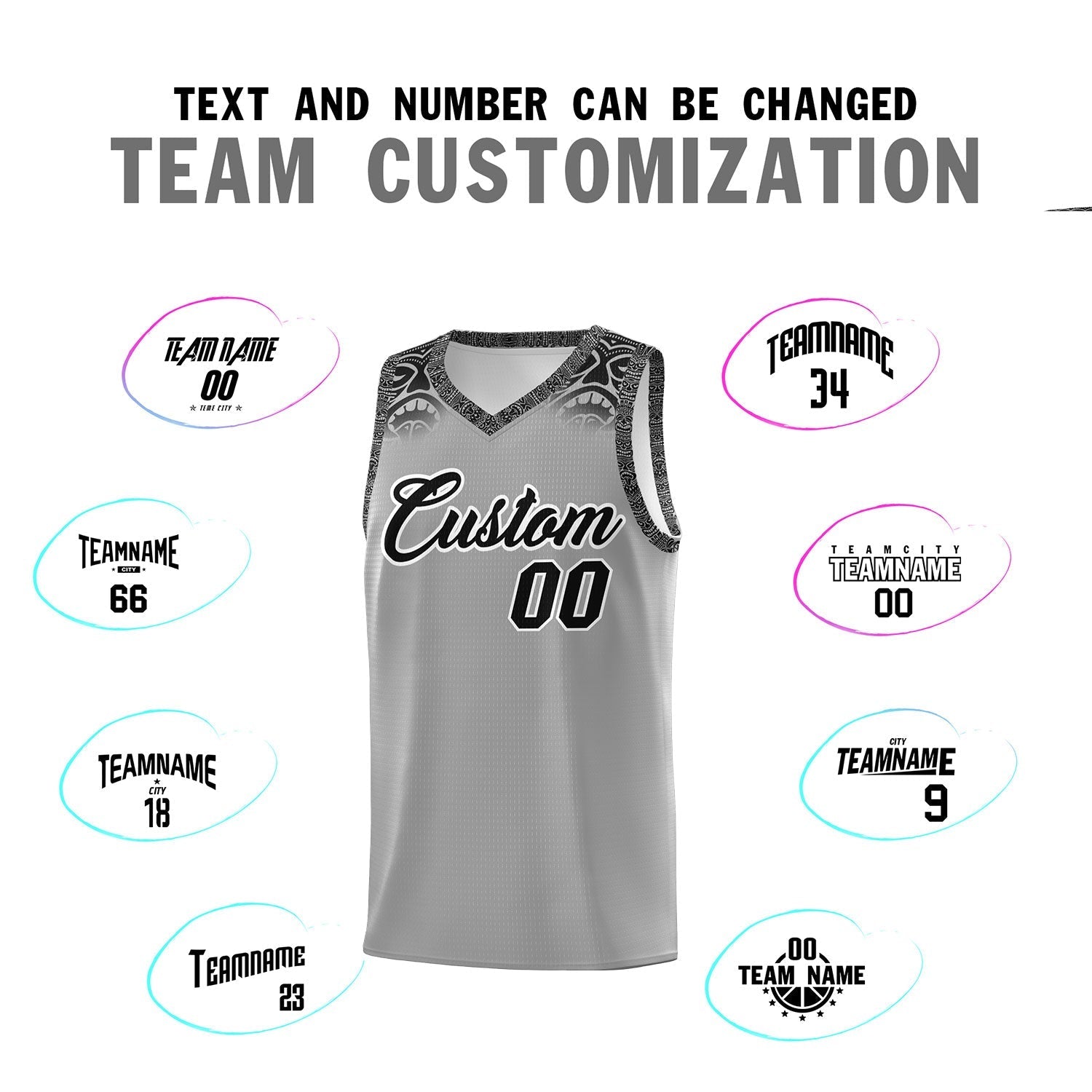 Custom Gray Black Personalized Indians Print Kits Sports Uniform Basketball Jersey|KXKSHOP
