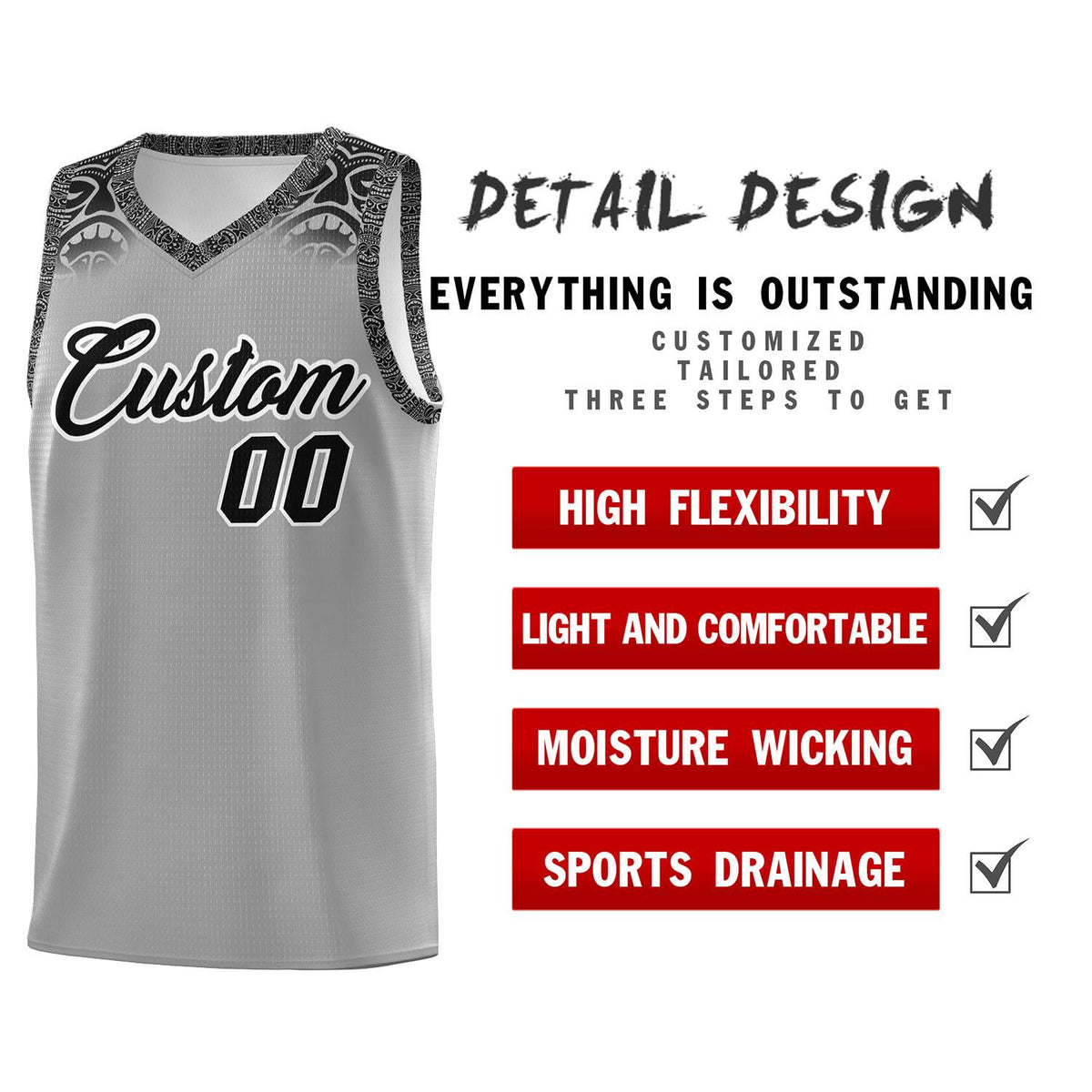 Custom Gray Black Personalized Indians Print Kits Sports Uniform Basketball Jersey|KXKSHOP