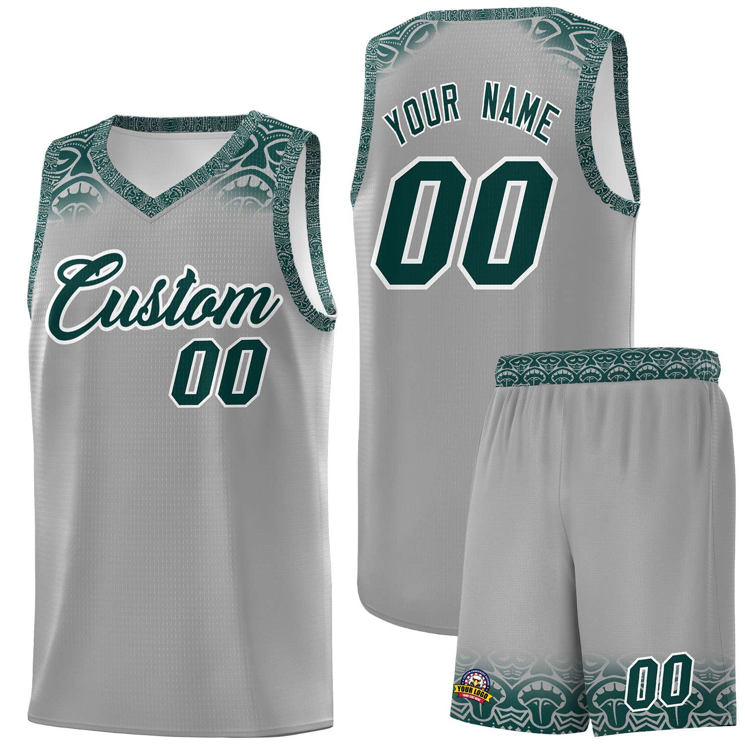 Custom Gray Midnight Green Personalized Indians Print Kits Sports Uniform Basketball Jersey|KXKSHOP