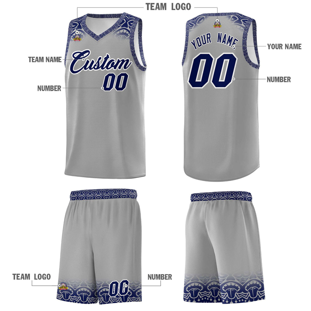 Custom Gray Royal Personalized Indians Print Kits Sports Uniform Basketball Jersey|KXKSHOP