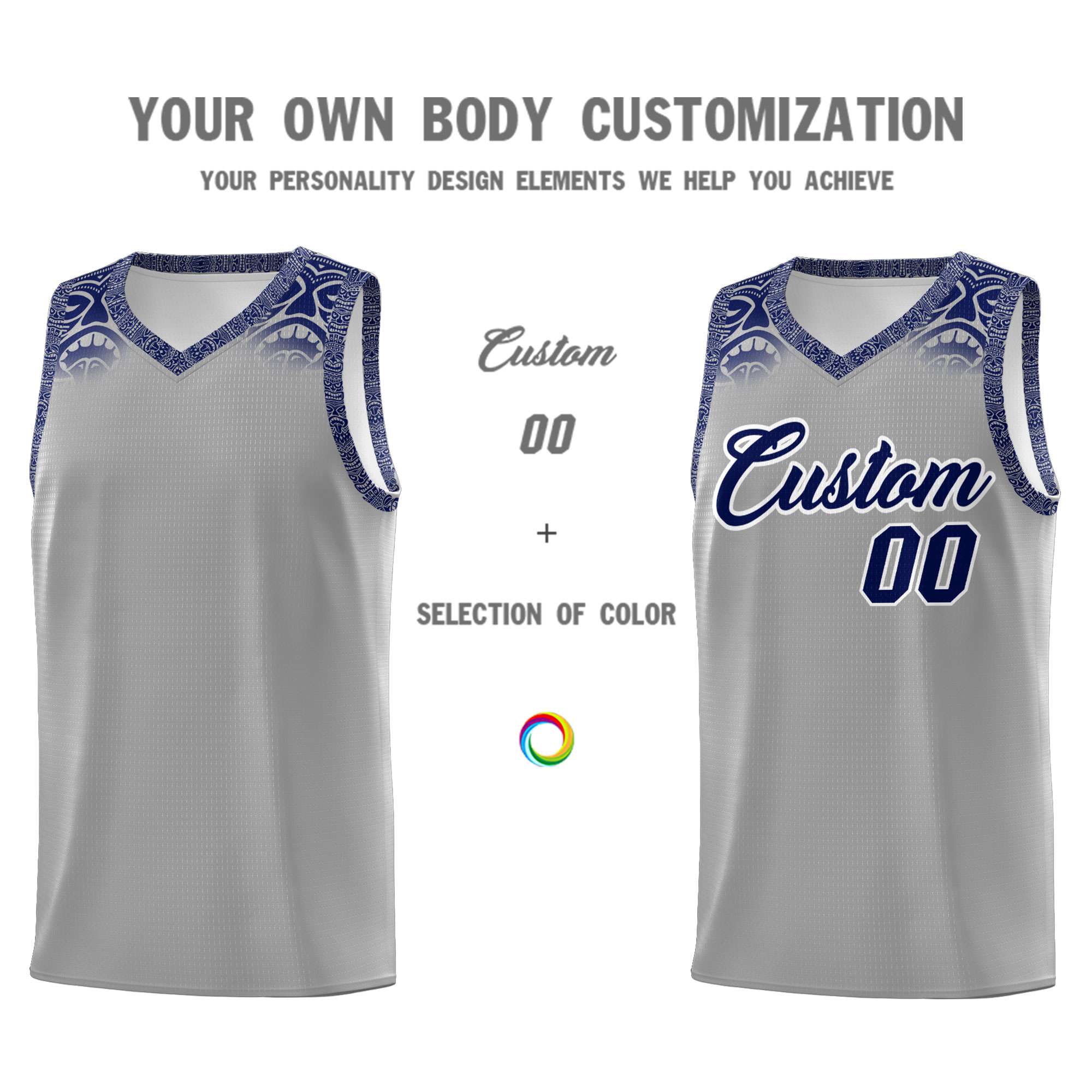 Custom Gray Royal Personalized Indians Print Kits Sports Uniform Basketball Jersey|KXKSHOP