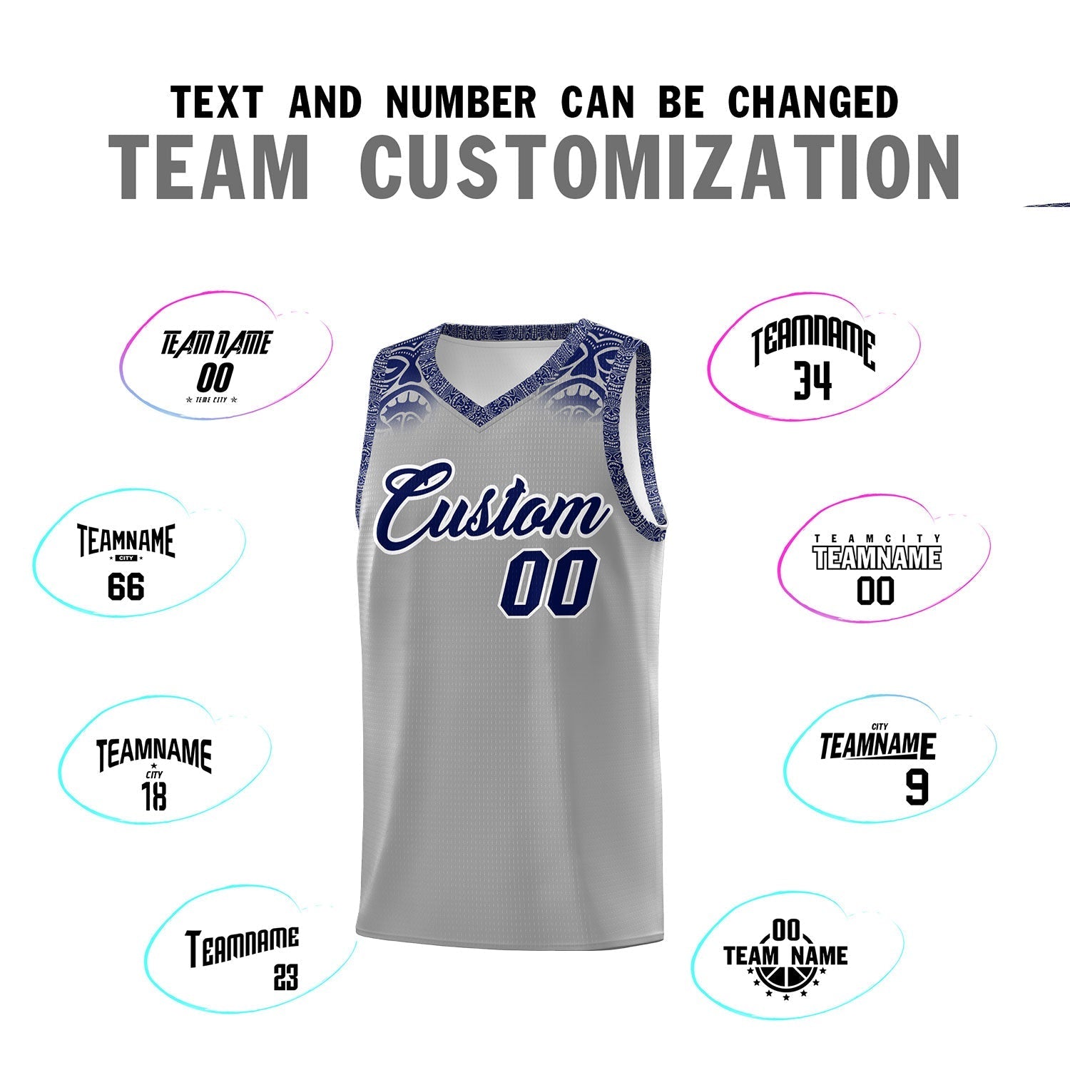 Custom Gray Royal Personalized Indians Print Kits Sports Uniform Basketball Jersey|KXKSHOP
