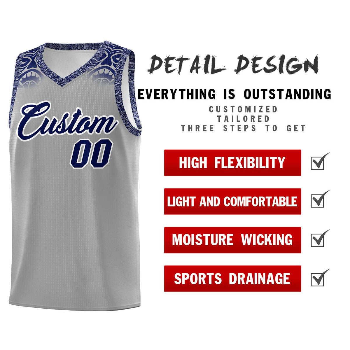 Custom Gray Royal Personalized Indians Print Kits Sports Uniform Basketball Jersey|KXKSHOP