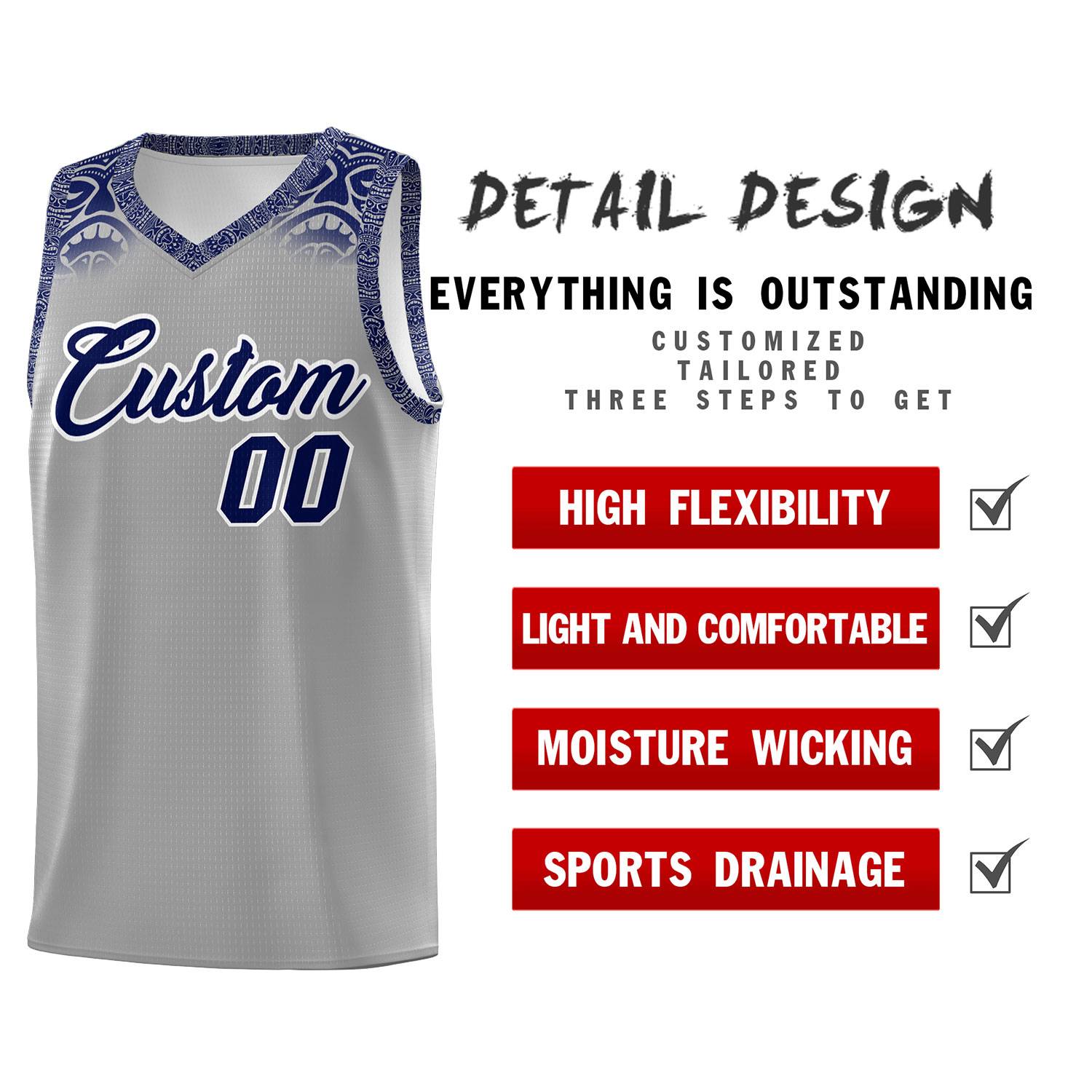 Custom Gray Royal Personalized Indians Print Kits Sports Uniform Basketball Jersey|KXKSHOP