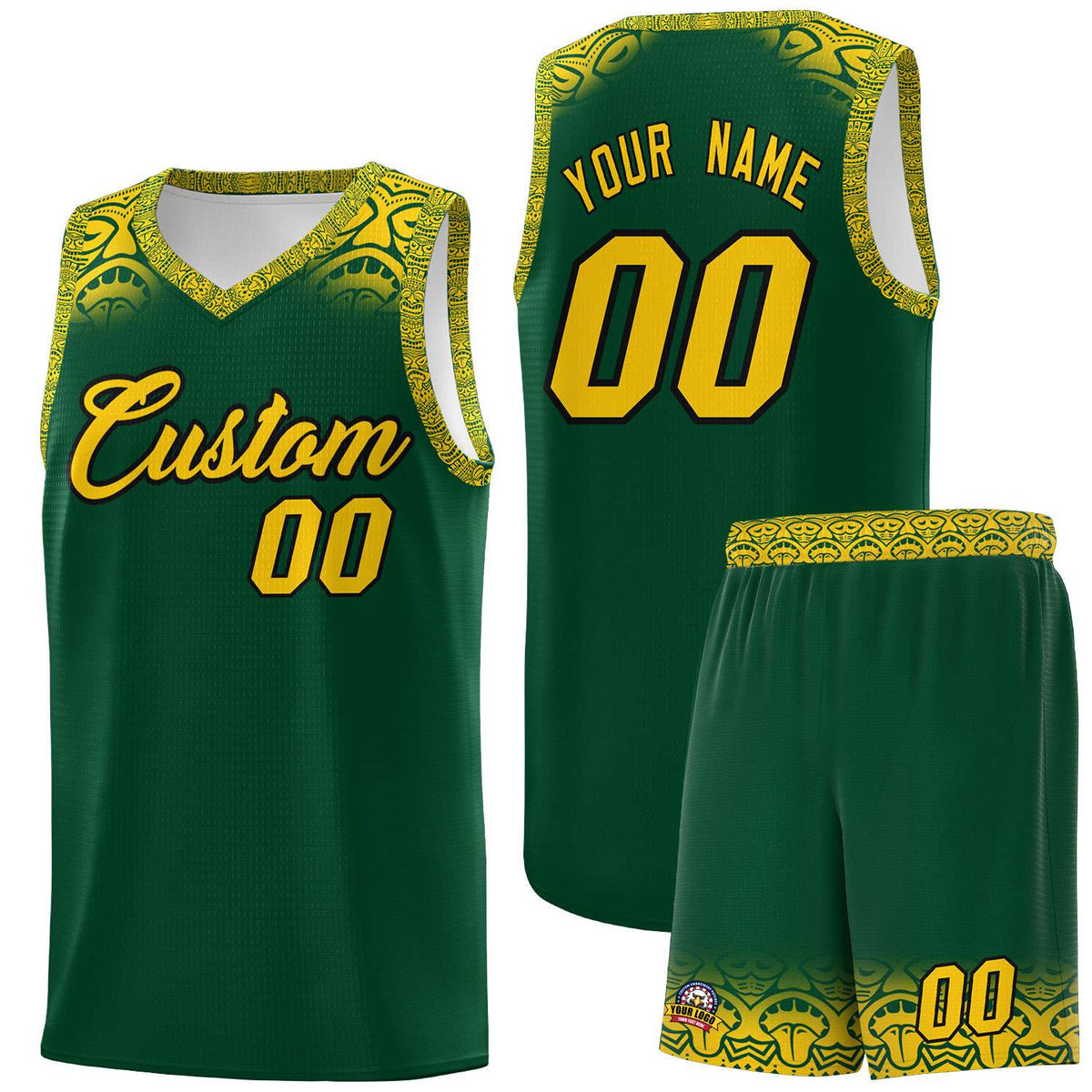 Custom Green Gold Personalized Indians Print Kits Sports Uniform Basketball Jersey|KXKSHOP