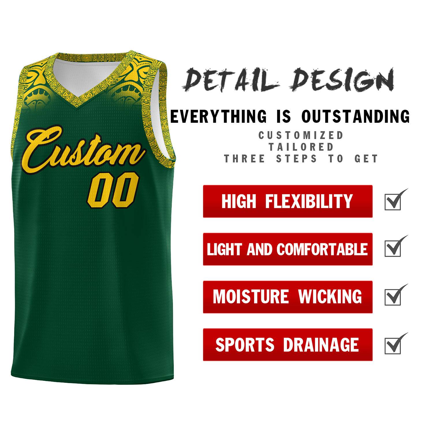 Custom Green Gold Personalized Indians Print Kits Sports Uniform Basketball Jersey|KXKSHOP