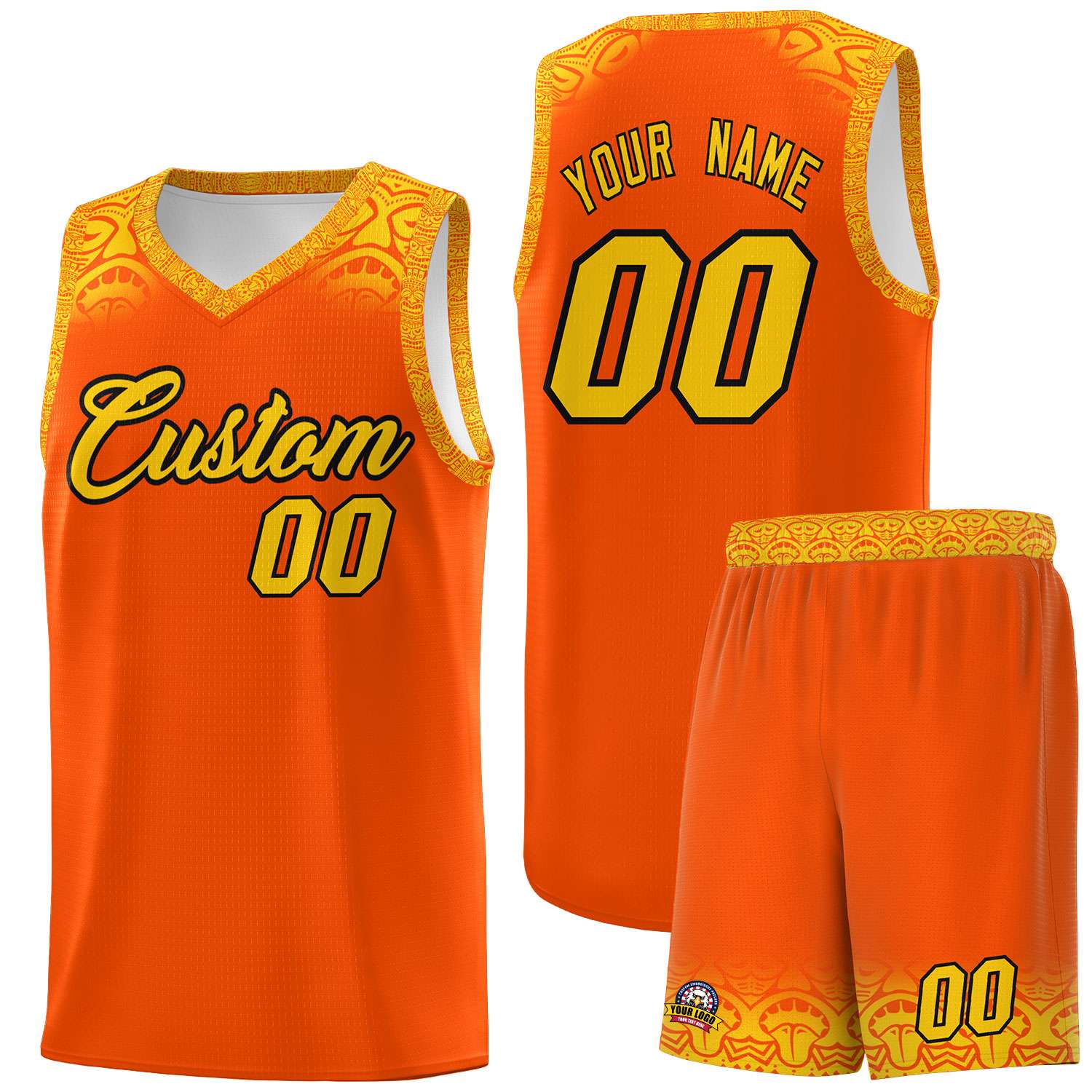 Custom Orange Gold Personalized Indians Print Kits Sports Uniform Basketball Jersey|KXKSHOP