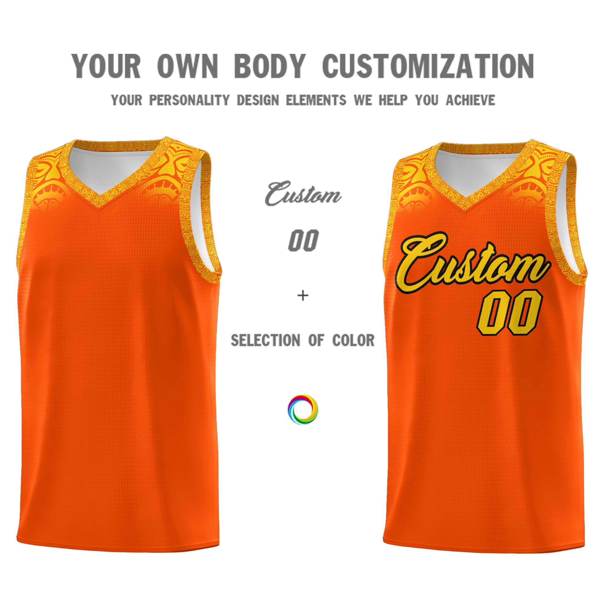 Custom Orange Gold Personalized Indians Print Kits Sports Uniform Basketball Jersey|KXKSHOP
