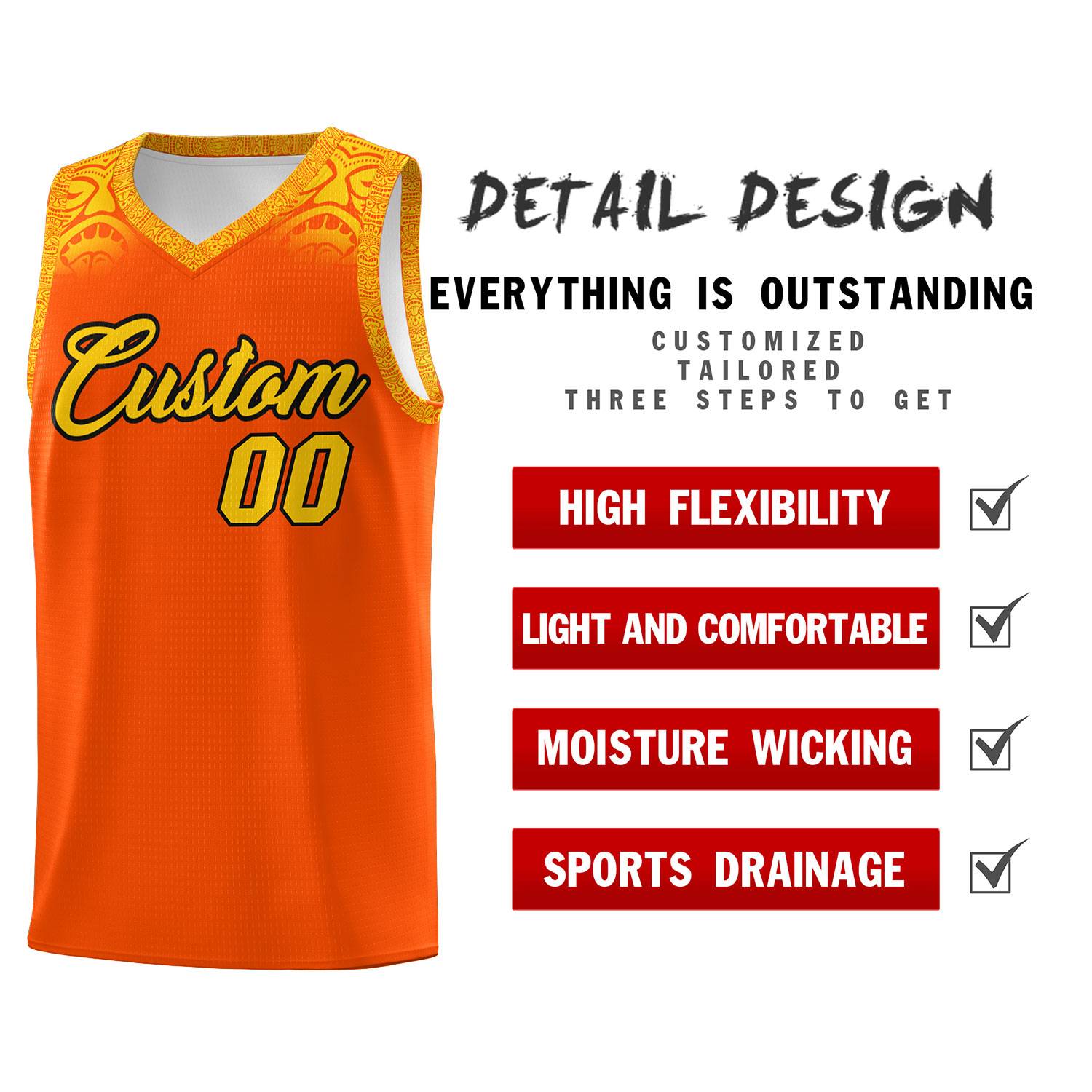 Custom Orange Gold Personalized Indians Print Kits Sports Uniform Basketball Jersey|KXKSHOP