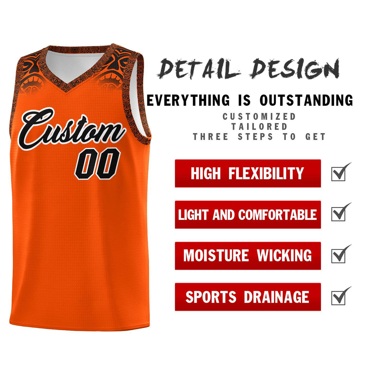 Custom Orange Black Personalized Indians Print Kits Sports Uniform Basketball Jersey|KXKSHOP