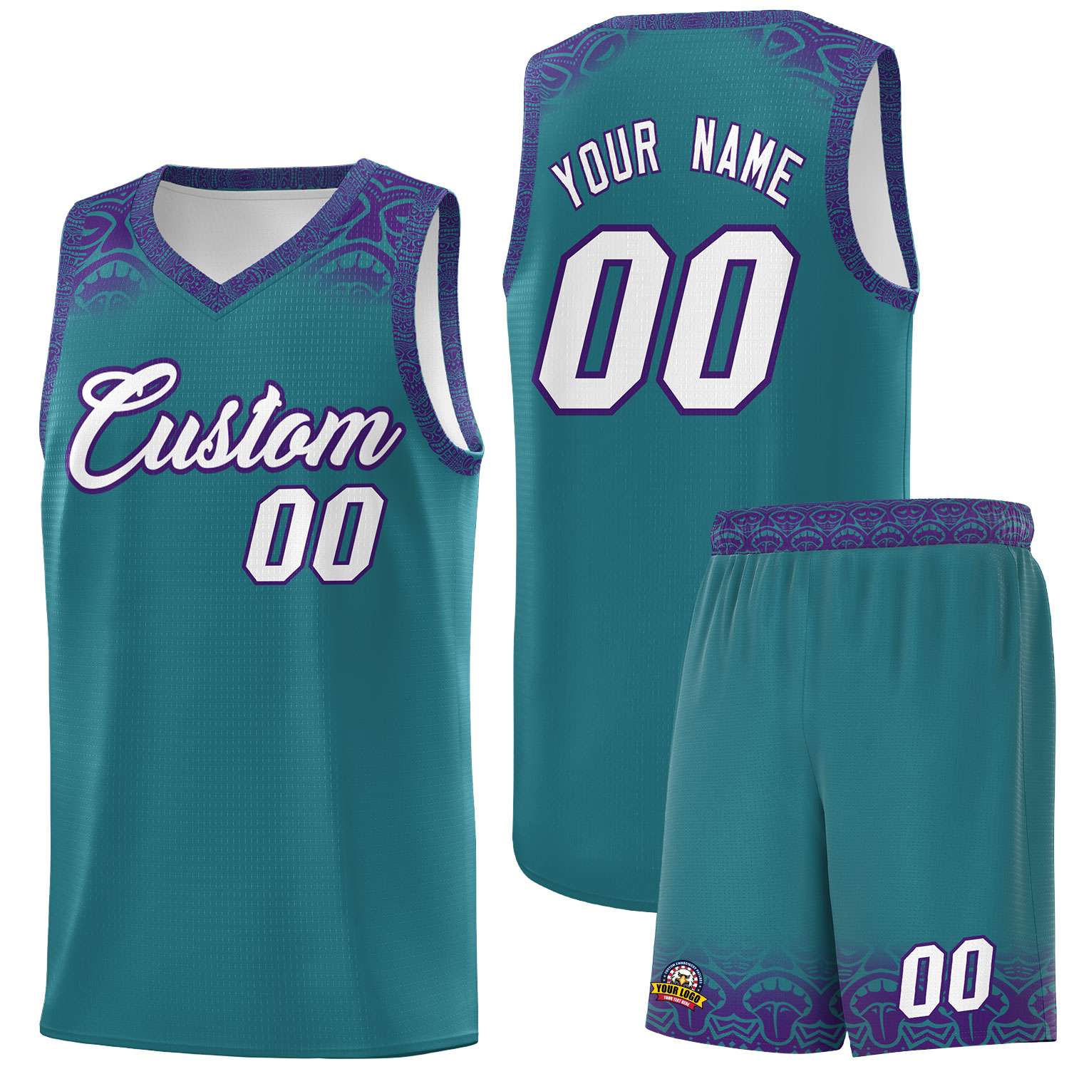 Custom Aqua Purple Personalized Indians Print Kits Sports Uniform Basketball Jersey|KXKSHOP