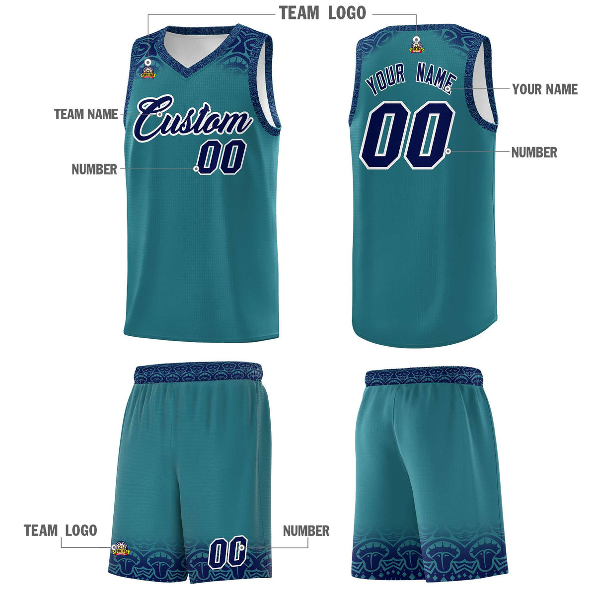 Custom Aqua Royal Personalized Indians Print Kits Sports Uniform Basketball Jersey|KXKSHOP