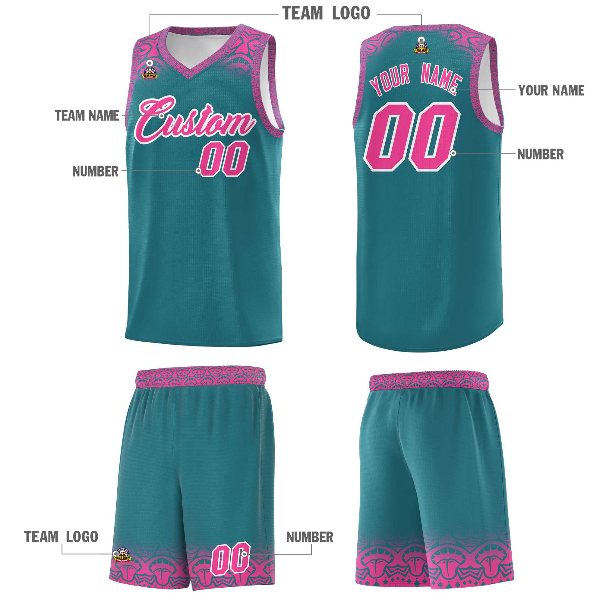 Custom Aqua Pink Personalized Indians Print Kits Sports Uniform Basketball Jersey|KXKSHOP