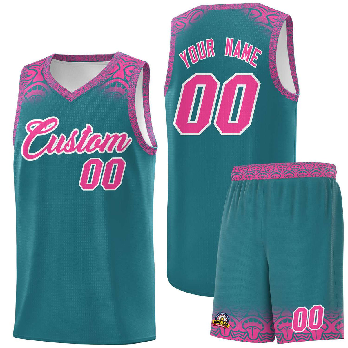 Custom Aqua Pink Personalized Indians Print Kits Sports Uniform Basketball Jersey|KXKSHOP