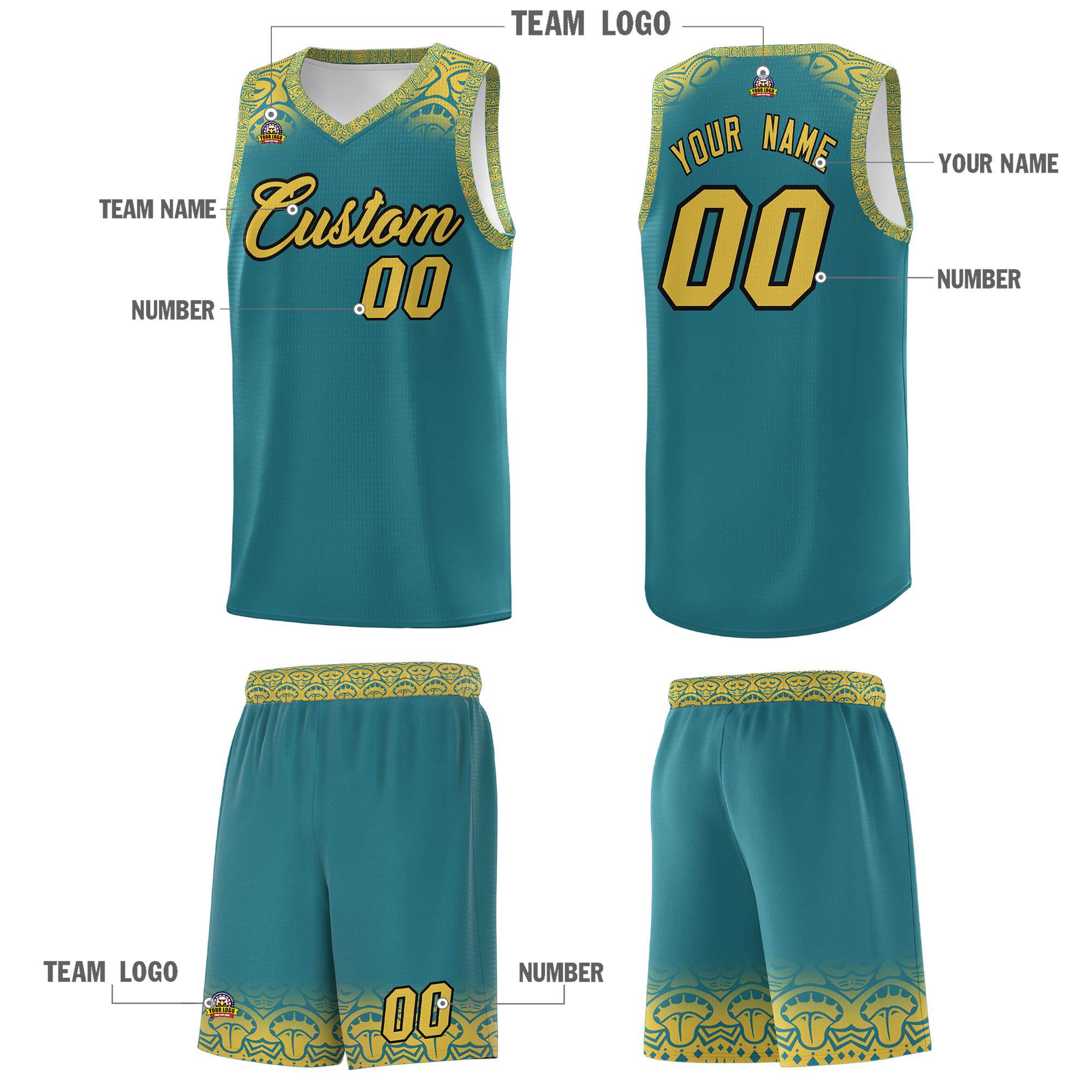 Custom Aqua Yellow Personalized Indians Print Kits Sports Uniform Basketball Jersey|KXKSHOP