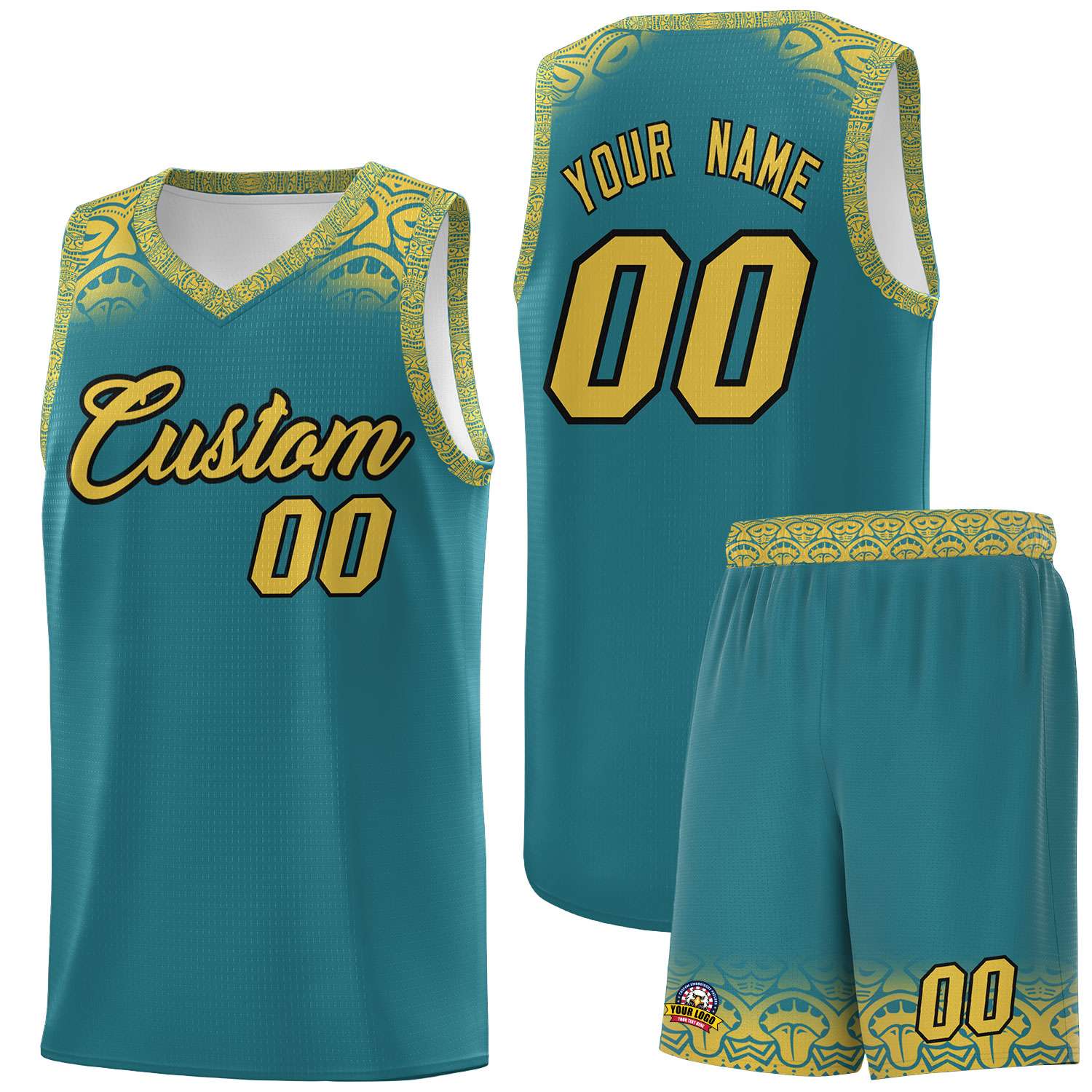 Custom Aqua Yellow Personalized Indians Print Kits Sports Uniform Basketball Jersey|KXKSHOP