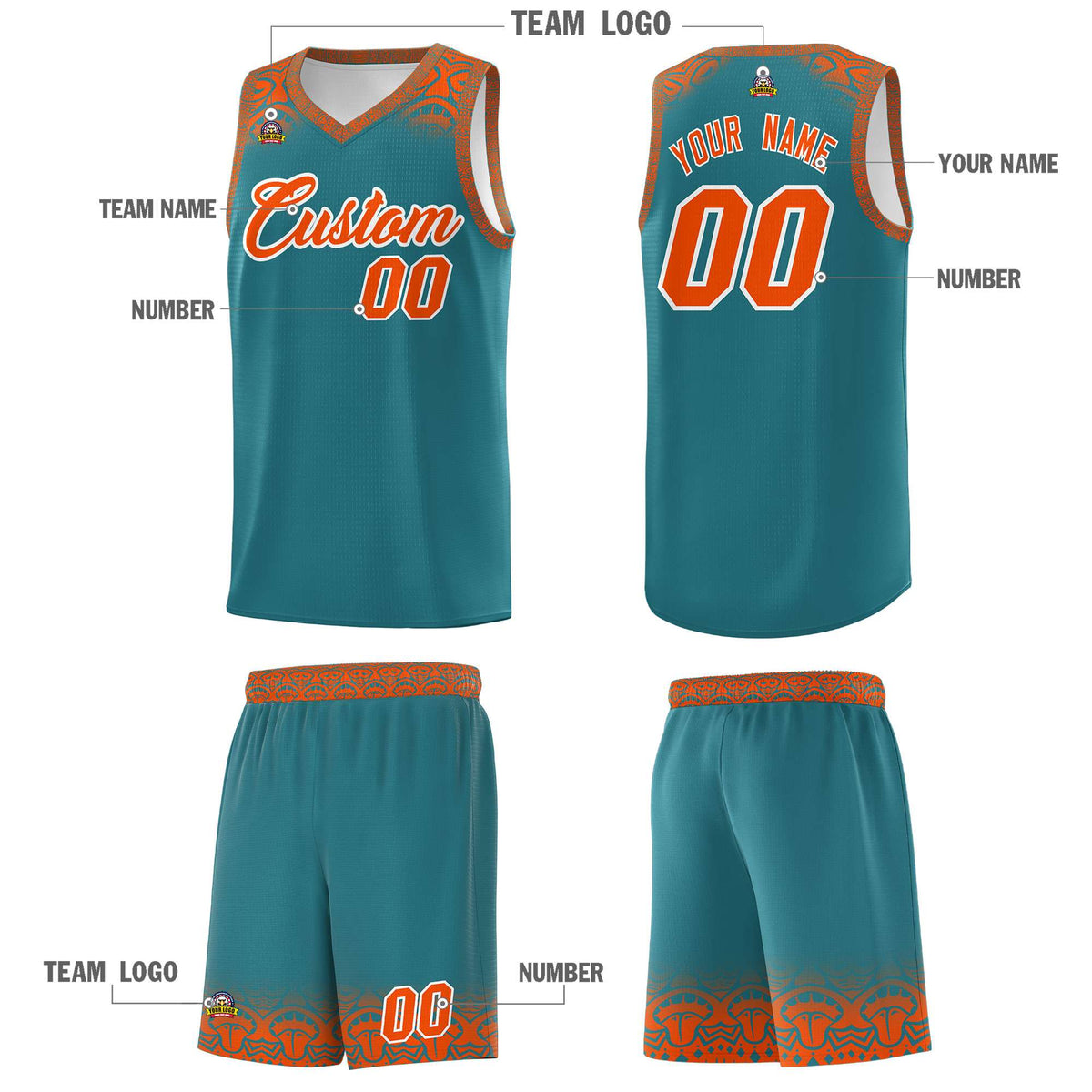 Custom Aqua Orange Personalized Indians Print Kits Sports Uniform Basketball Jersey|KXKSHOP