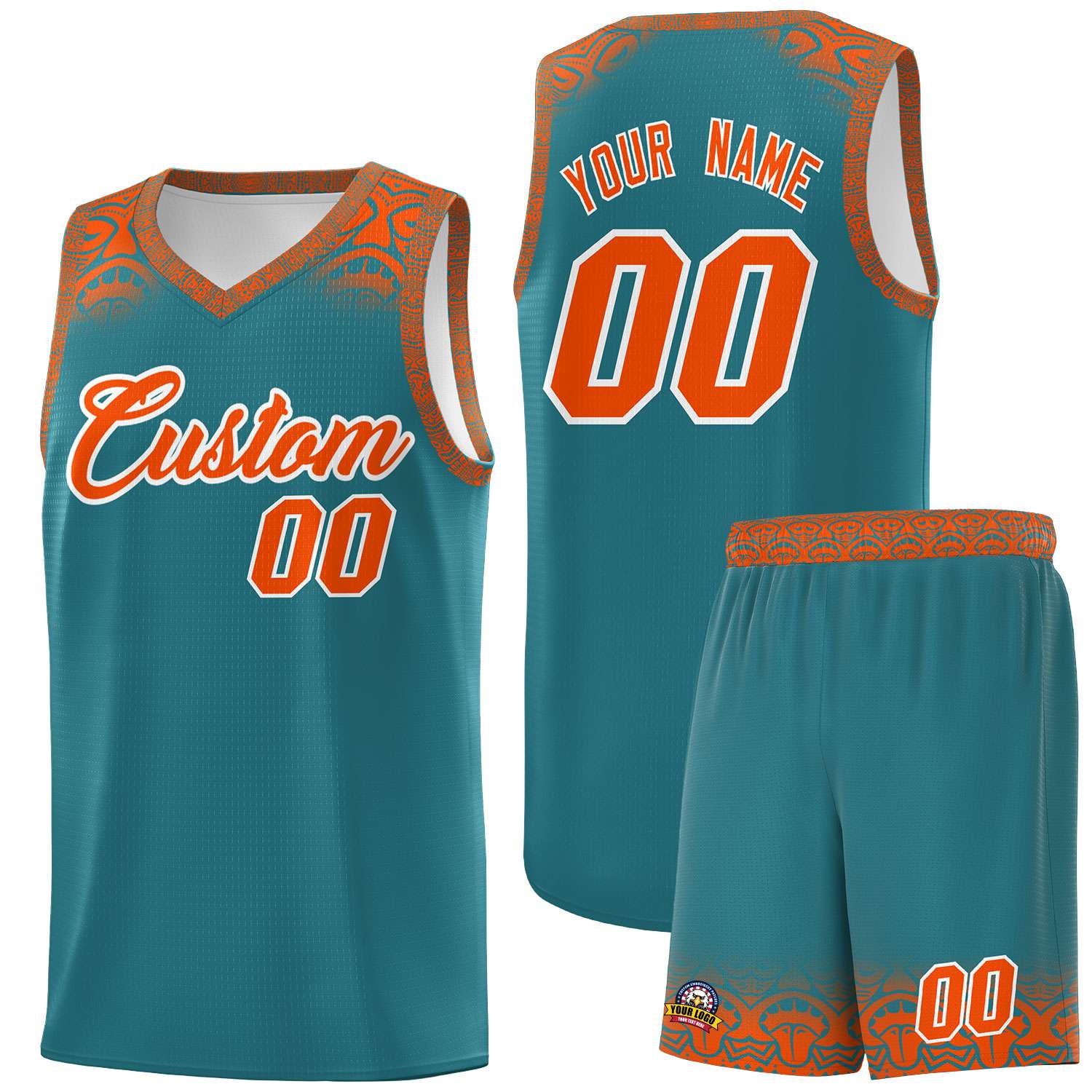 Custom Aqua Orange Personalized Indians Print Kits Sports Uniform Basketball Jersey|KXKSHOP