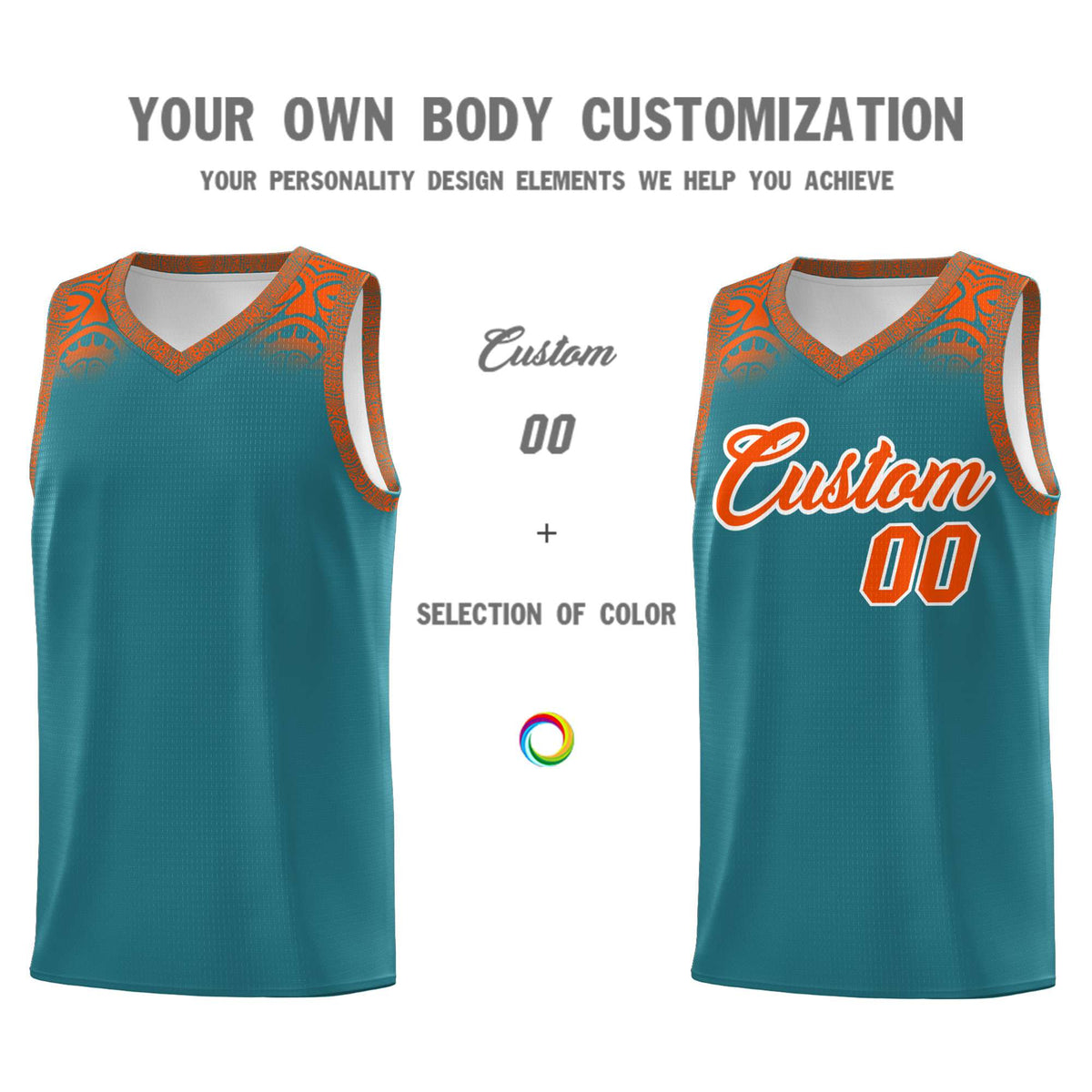 Custom Aqua Orange Personalized Indians Print Kits Sports Uniform Basketball Jersey|KXKSHOP