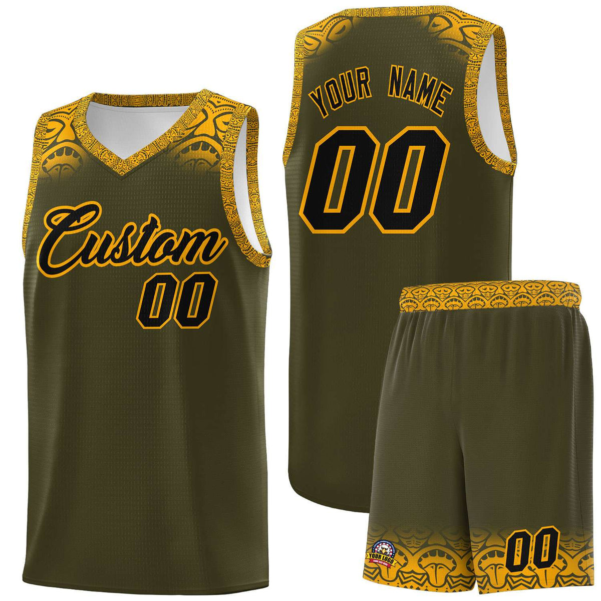 Custom Olive Yellow Personalized Indians Print Kits Sports Uniform Basketball Jersey|KXKSHOP