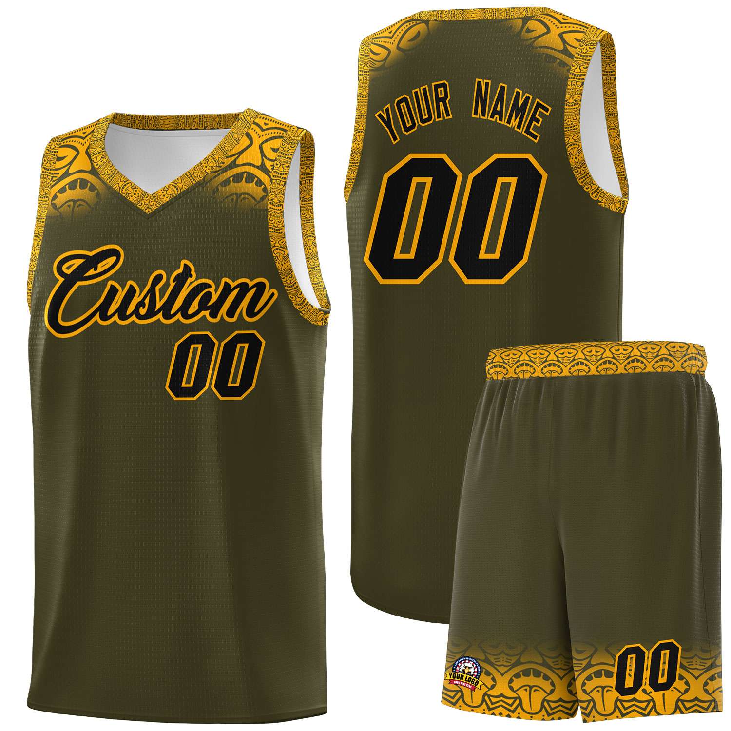Custom Olive Yellow Personalized Indians Print Kits Sports Uniform Basketball Jersey|KXKSHOP