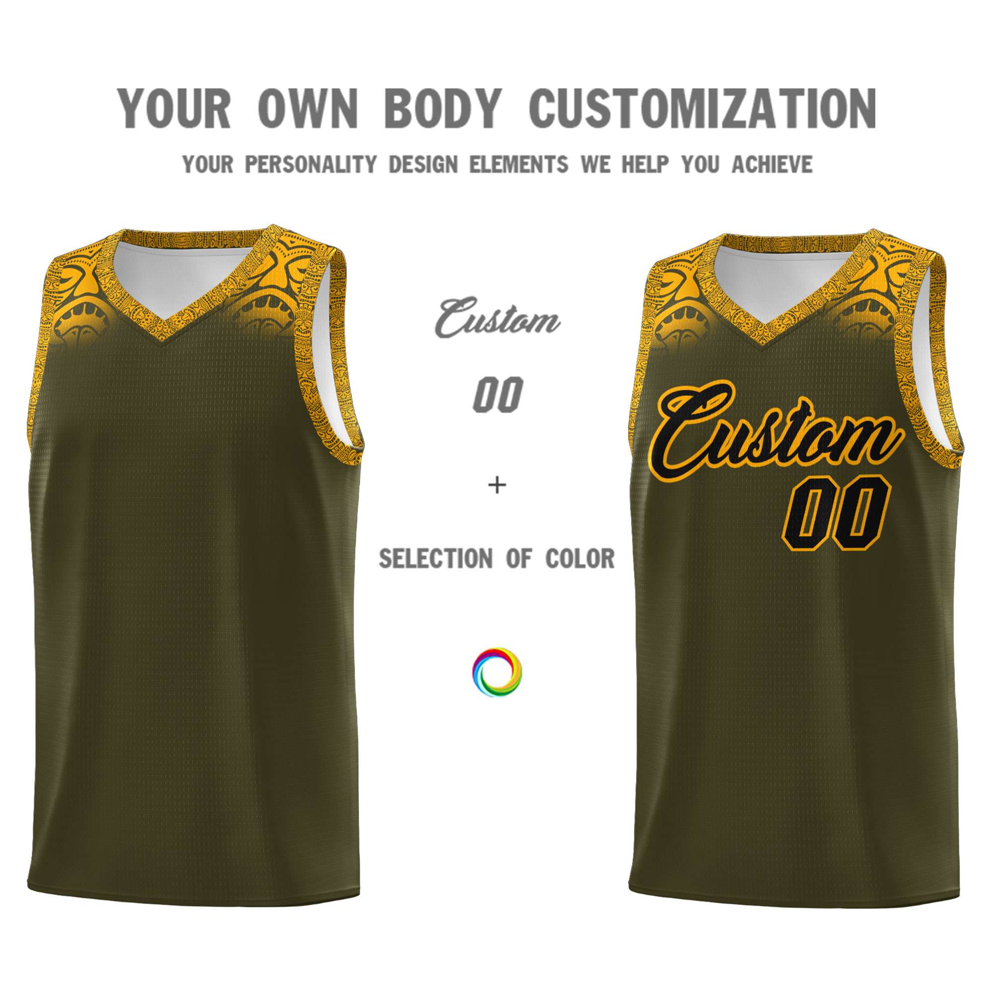 Custom Olive Yellow Personalized Indians Print Kits Sports Uniform Basketball Jersey|KXKSHOP